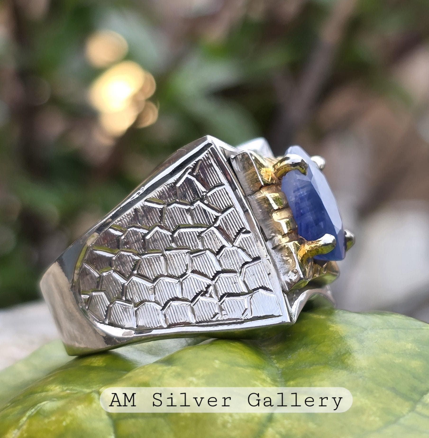Natural Ceylon Blue Sapphire Ring, Sterling Silver 925, Handmade Artisan Ring - image 3
