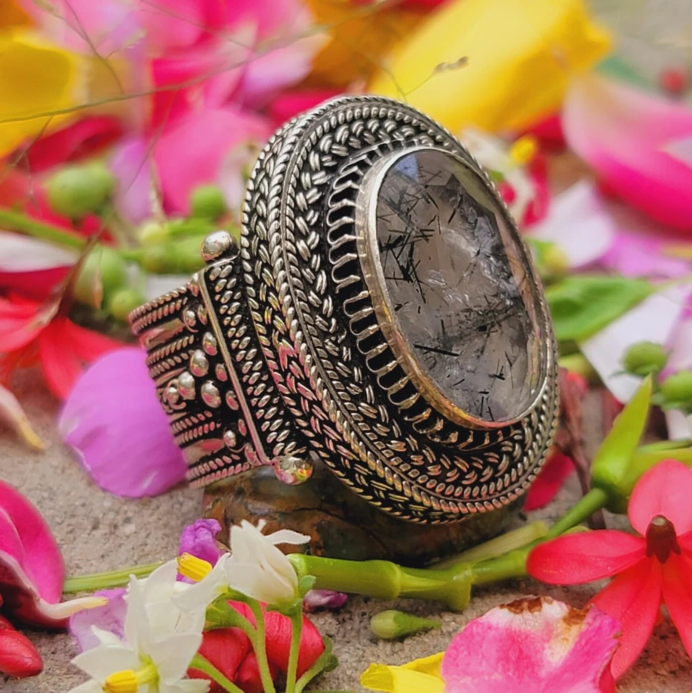 Excellent Quality Rutilated Quartz Moe Najaf Black Hair Stone Sterling Silver Handmade Ring Mohe Najaf Natural Quartz Real Gemstone Jewelry - image 3
