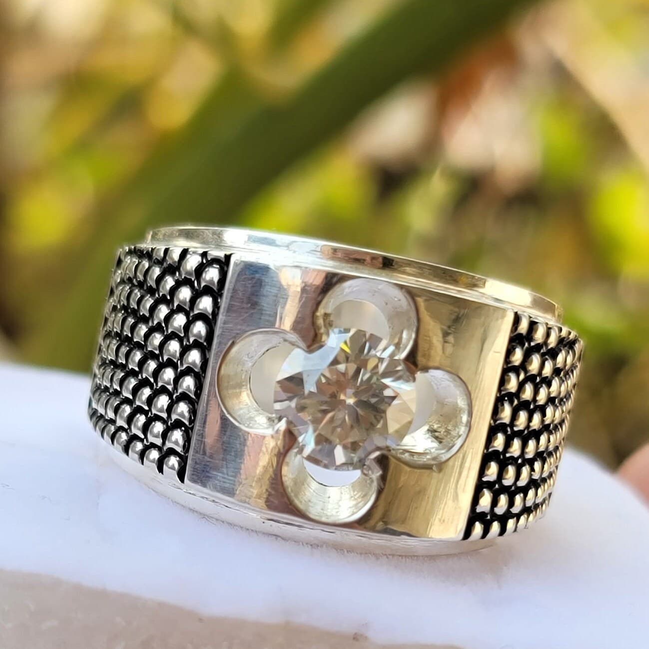 Moissanite Stone Valentines Gift Hand Engraved 925 Sterling Silver Stone Handmade Valentines Ring Moissanite Diamond Stone Ring Perfect Gift - image 3