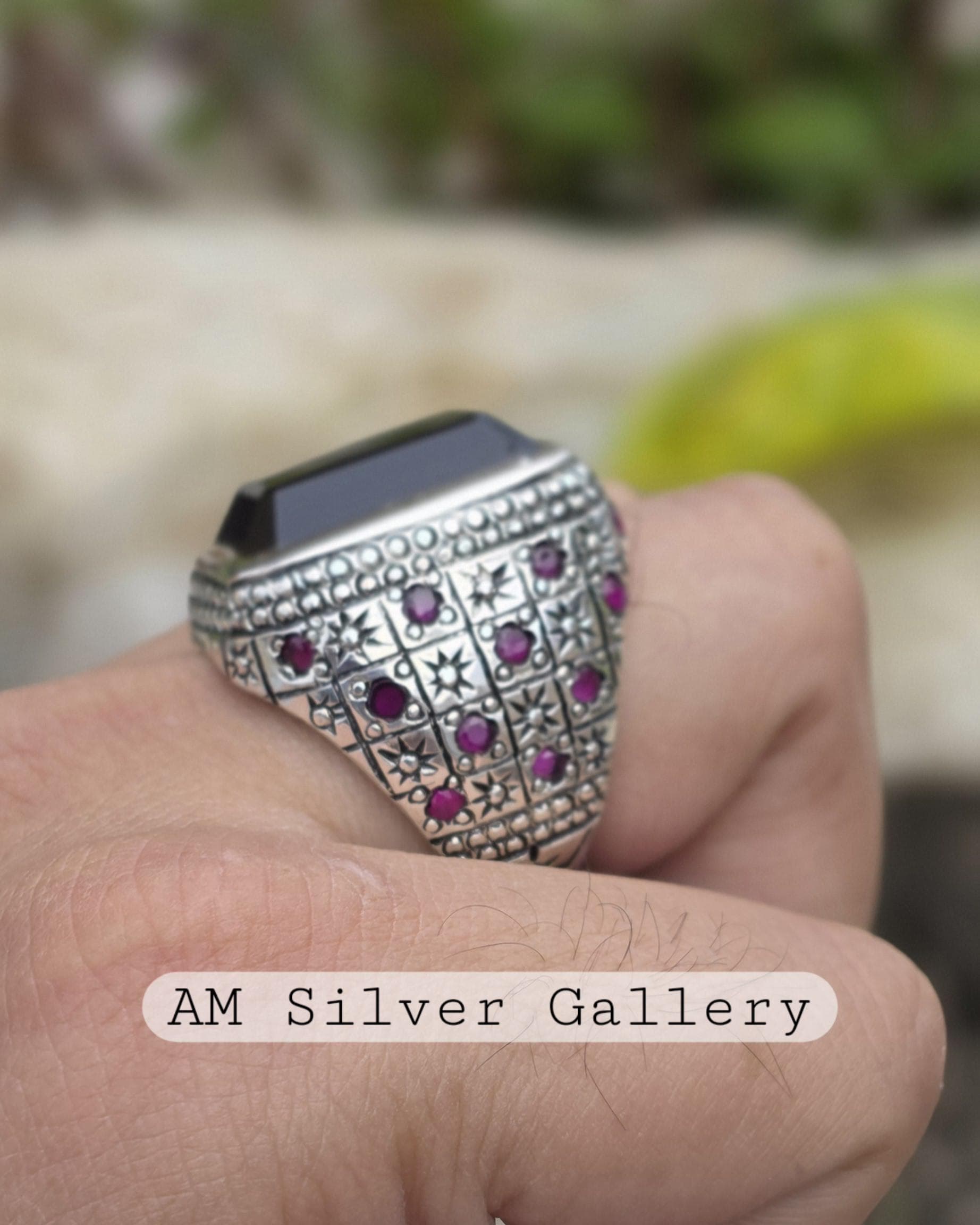 Black Aqeeq Ring | Natural Black Akik Ring | Original Handmade 925 Sterling Silver Black Agate/Aqeeq Ring, Men's Aqeeq Ring, Shia Ring - image 3