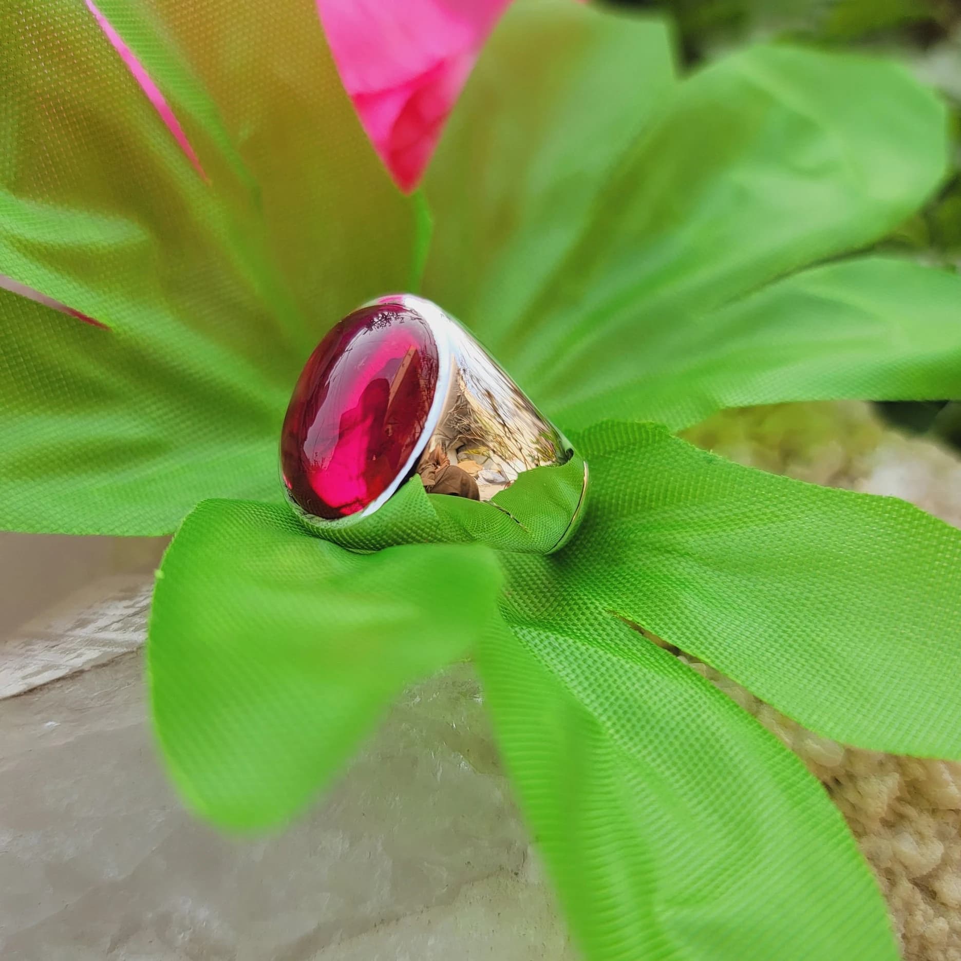 Deep Red Cabochon Ruby Ring Anaari Yaqoot Stone 925 Sterling Silver Handmade Ring Natural Anari Yaqoot Cabochon Ruby Mothers Day Gift - image 3