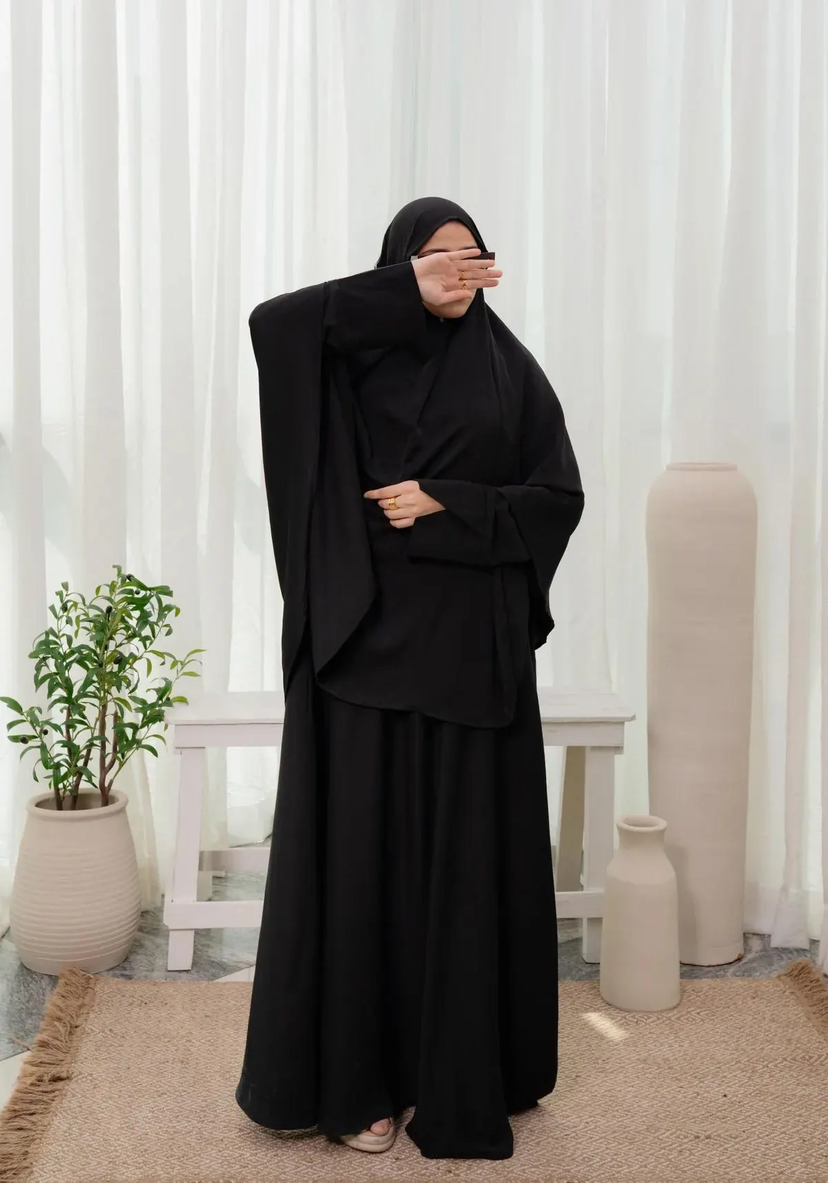 Black Abaya Khimar Set: Everyday Wear Abaya, Women Ihram, Umrah, Hajj, Prayer Dress