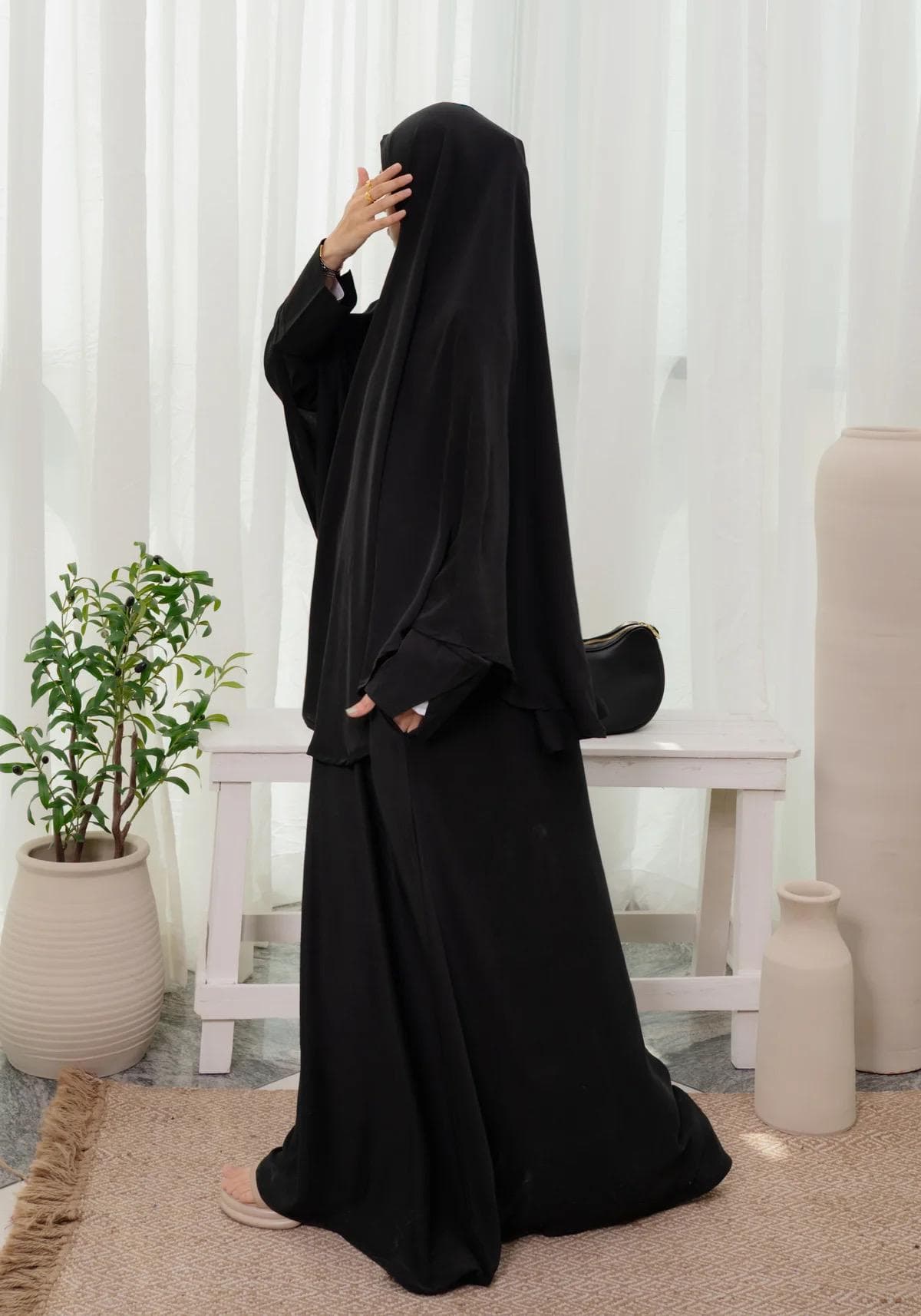 Black Abaya Khimar Set: Everyday Wear Abaya, Women Ihram, Umrah, Hajj, Prayer Dress - image 4