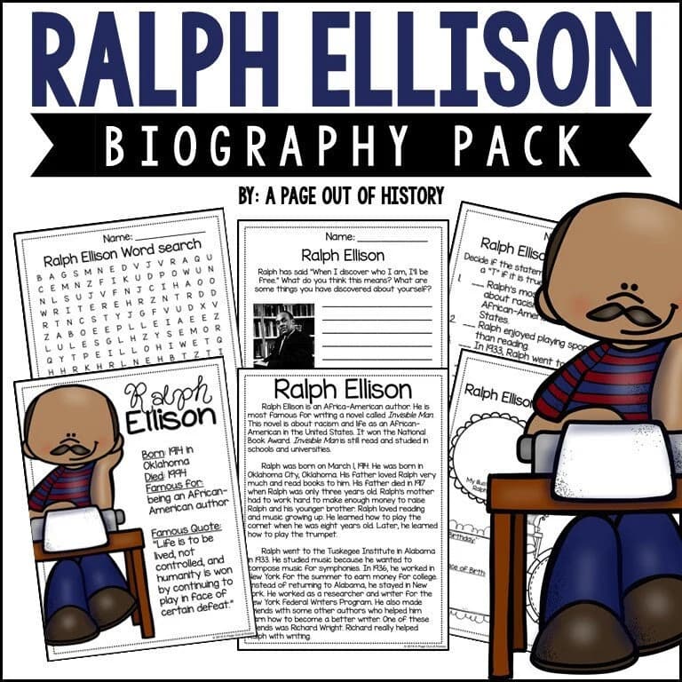 Biography Activities for Kids | Ralph Ellison Reading Comprehension, Timeline, Writing | No Prep Printable ELA Pack Grades 3–5 Homeschool
