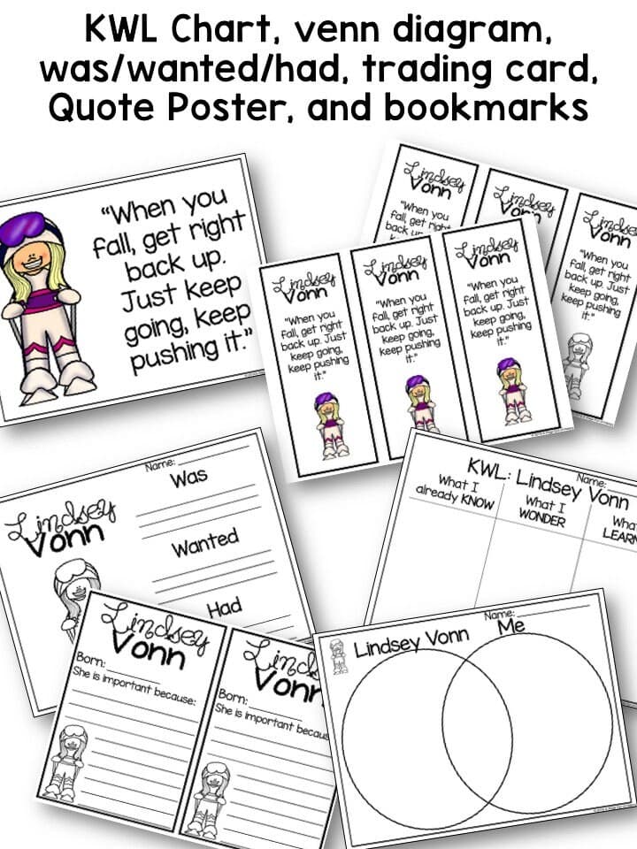 Biography Unit | Lindsey Vonn Reading No Prep Comprehension, Writing Prompts, Graphic Organizers | Homeschool Printable Pack Grades 3–5 - image 4