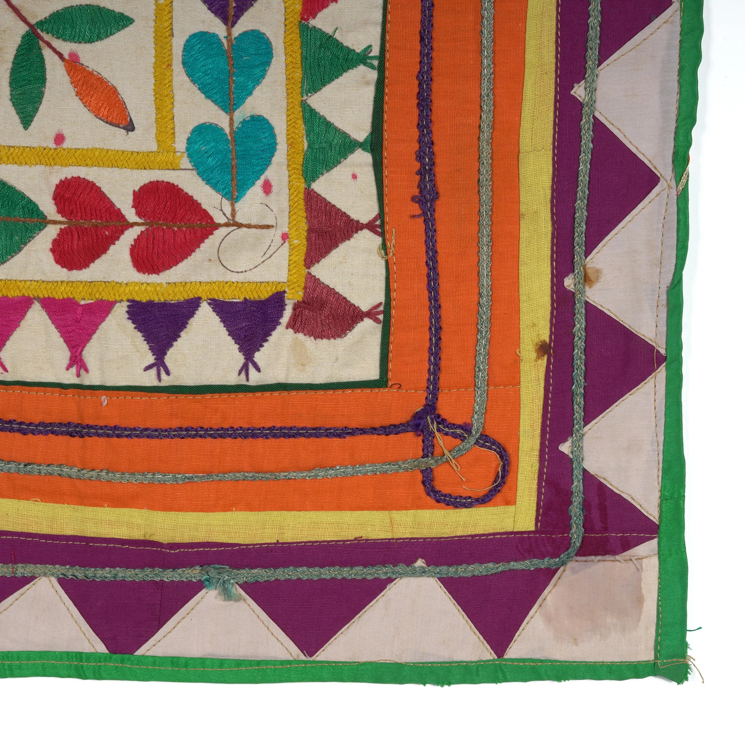 Vintage Indian Wall Art Textile Cotton Hand embroidered tapestry Curtain Traditional Gujarati Boho Art Home Decor gift Handmade Collectable - image 5