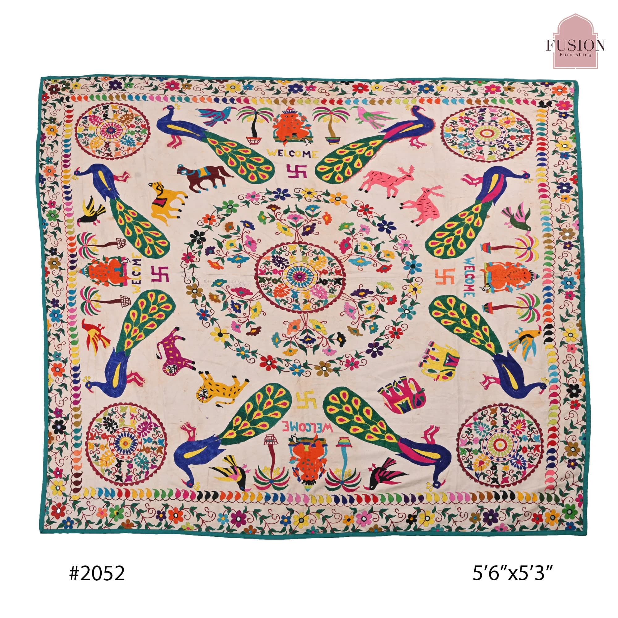 Peacock and Floral motifs multi embroidery Gujarati wall hangings, Traditional Living room decorative hand woven vintage textile - image 2