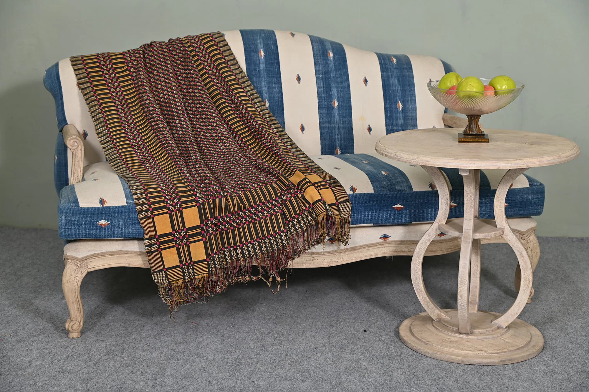Reversible Mudcloth Blanket For Sofa, Hand Woven Vintage Ethnic Handmade Traditional Throws, Indian Cotton Couch Throw for Living Room