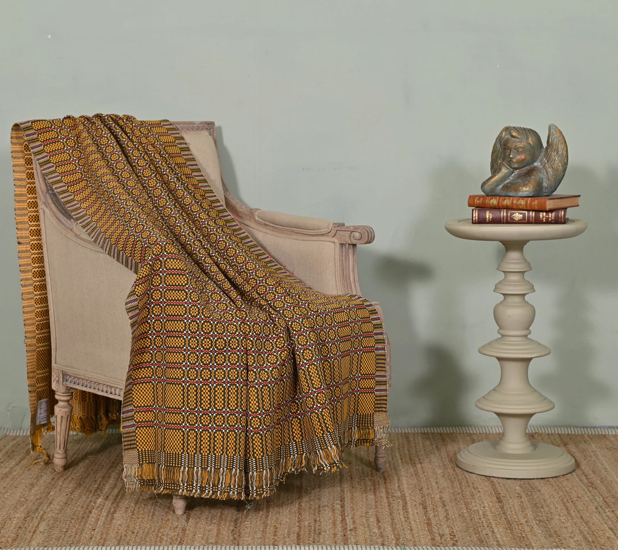Fall Throw Vintage Khes Handloomed Mudcloth Reversible Cotton Blankets, Woven Couch Throw for Living Room, Unique handmade gift for her