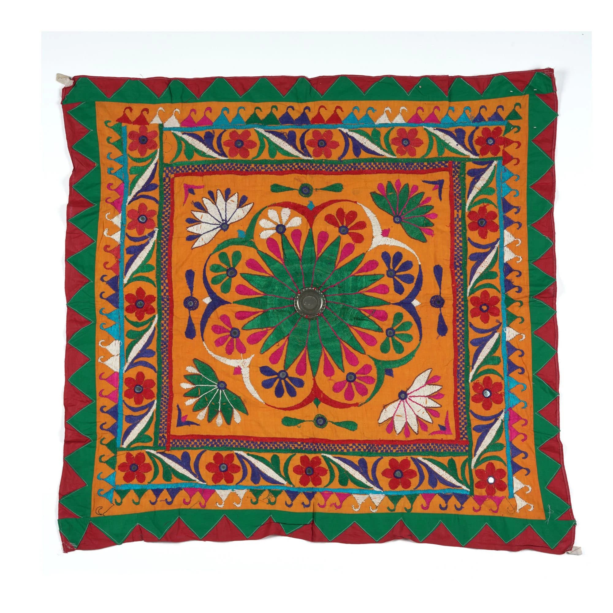 Hand Embroidered Wall Hanging Tapestry Traditional Gujrati Textile Wall Art Vintage Tapestry Textile Bohemian Decor Gift Idea 36x36"