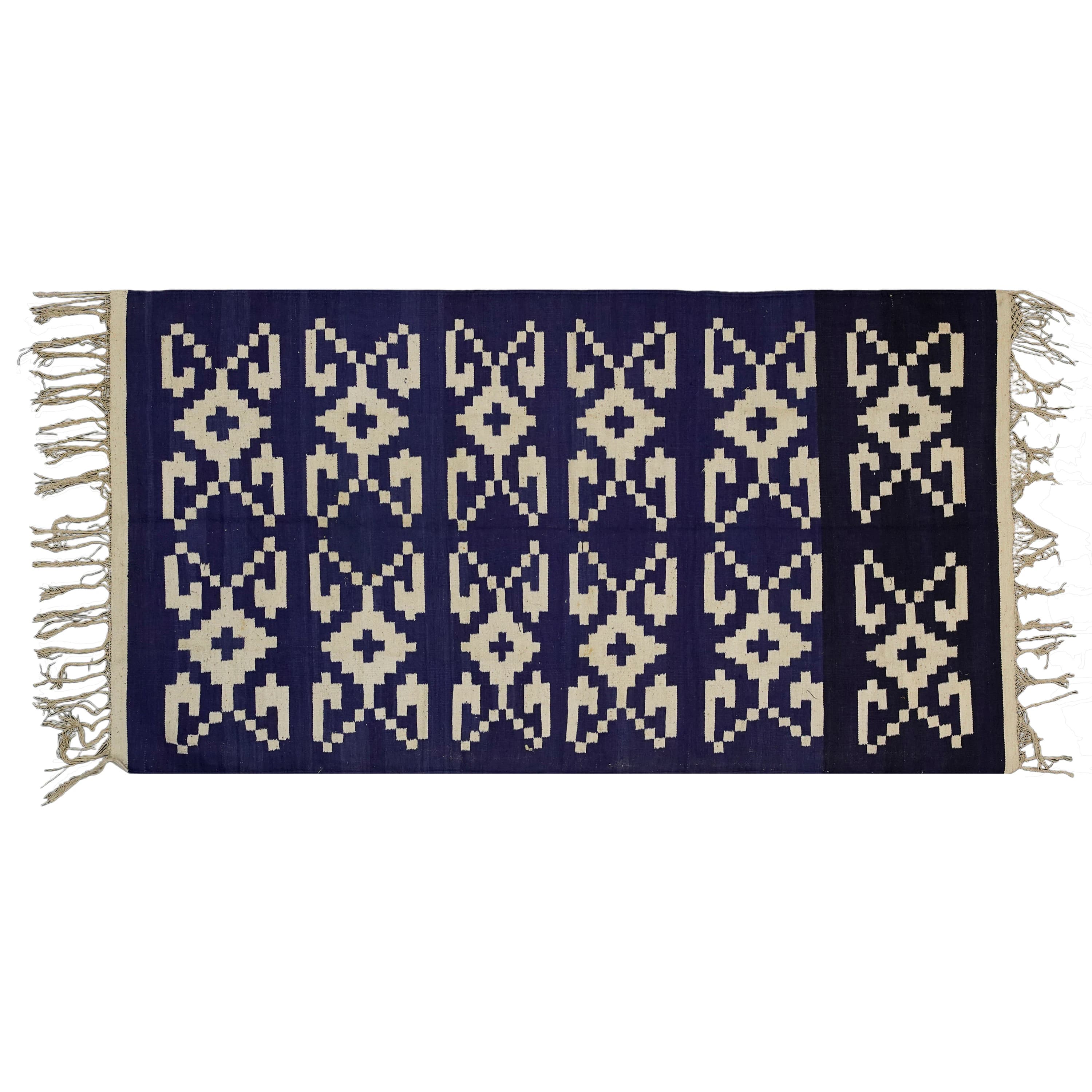 Vintage Handwoven Cotton Reversible Rugs Eco-Friendly Punjabi Dhurrie Carpet Home Décor Bohemian Tribal Outdoor Indoor Rugs 3.6 x 6.6 Ft