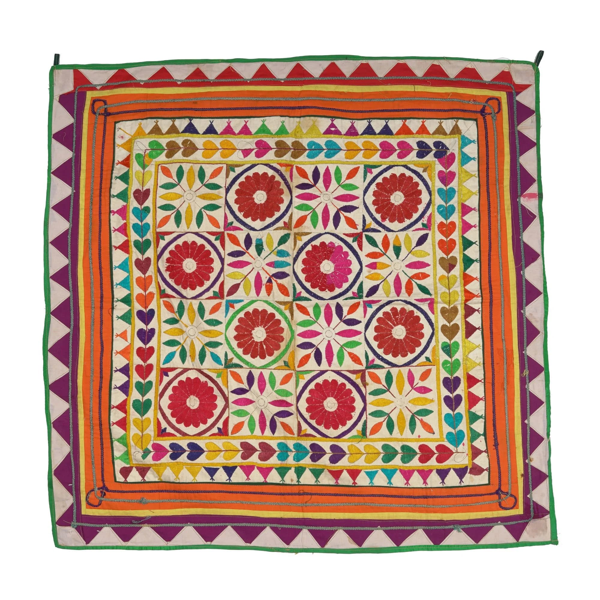 Vintage Indian Wall Art Textile Cotton Hand embroidered tapestry Curtain Traditional Gujarati Boho Art Home Decor gift Handmade Collectable