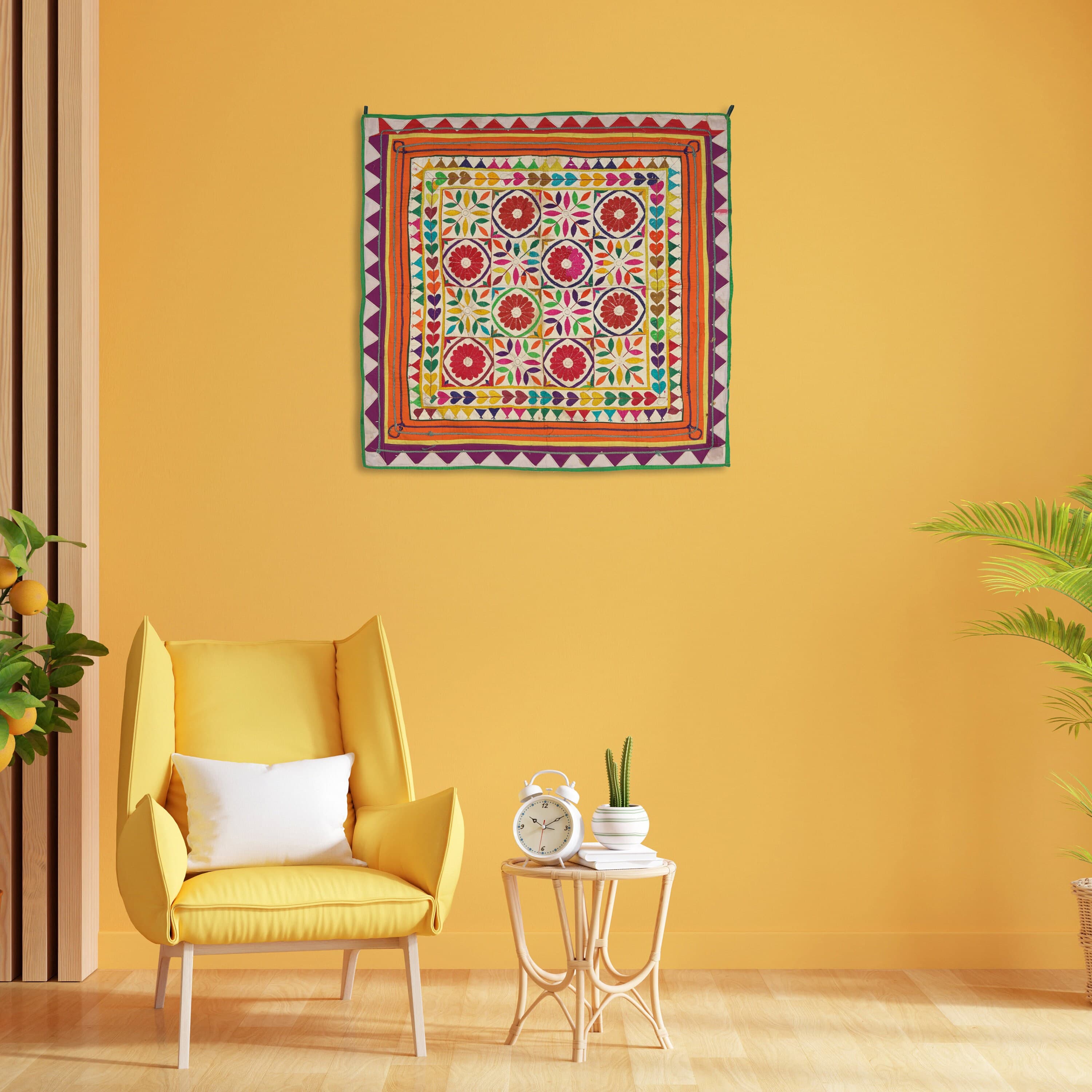 Vintage Indian Wall Art Textile Cotton Hand embroidered tapestry Curtain Traditional Gujarati Boho Art Home Decor gift Handmade Collectable - image 3