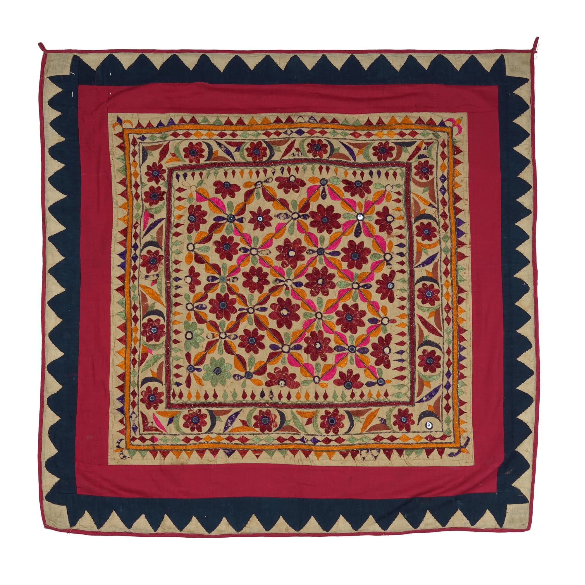 Hand Embroidered Wall Hanging Tapestry Traditional Gujrati Textile Wall Art Vintage Tapestry Textile Bohemian Decor Gift Idea 36x36" - image 5