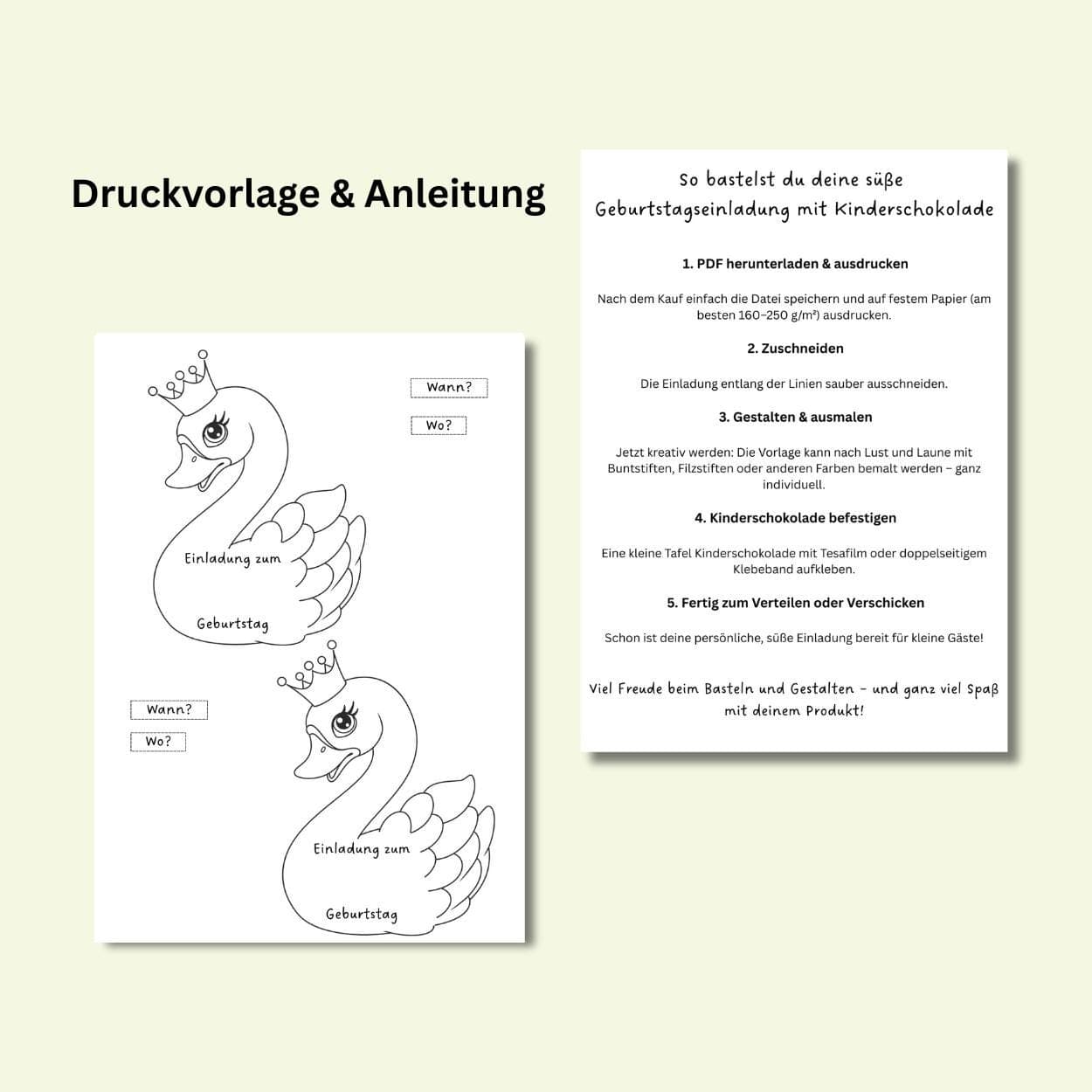 Schwan Geburtstagseinladung Bastelvorlage, Geburtstagseinladung Mädchen, Druckvorlage Kindergeburtstag, Einladungskarte Mädchen Geburtstag - image 4