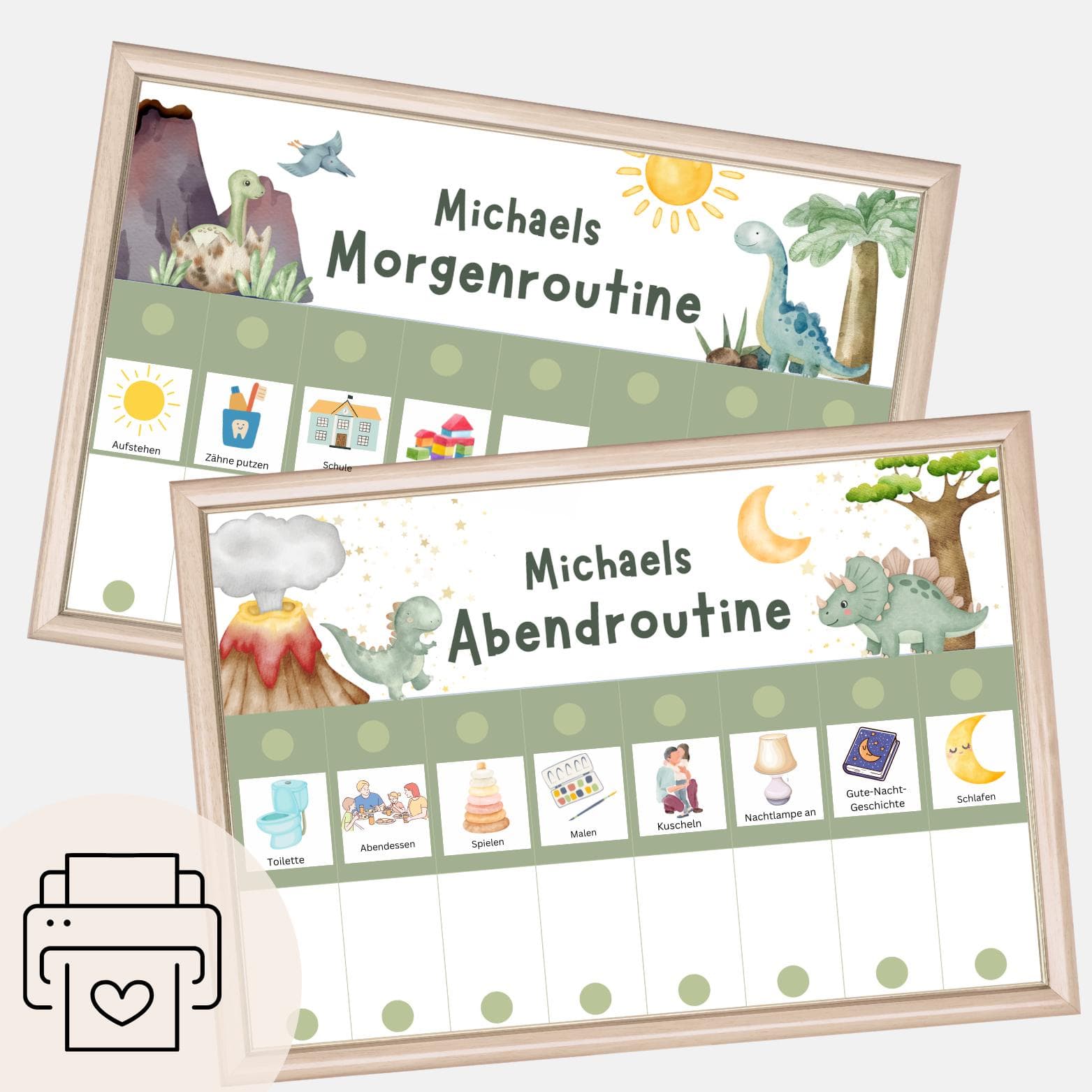 Dino Morgenroutine & Abendroutine für Kinder, Tagesplan für Kinder, Routinekarten Kinder, Routineplan zum ausdrucken, Haushaltsplan Kinder