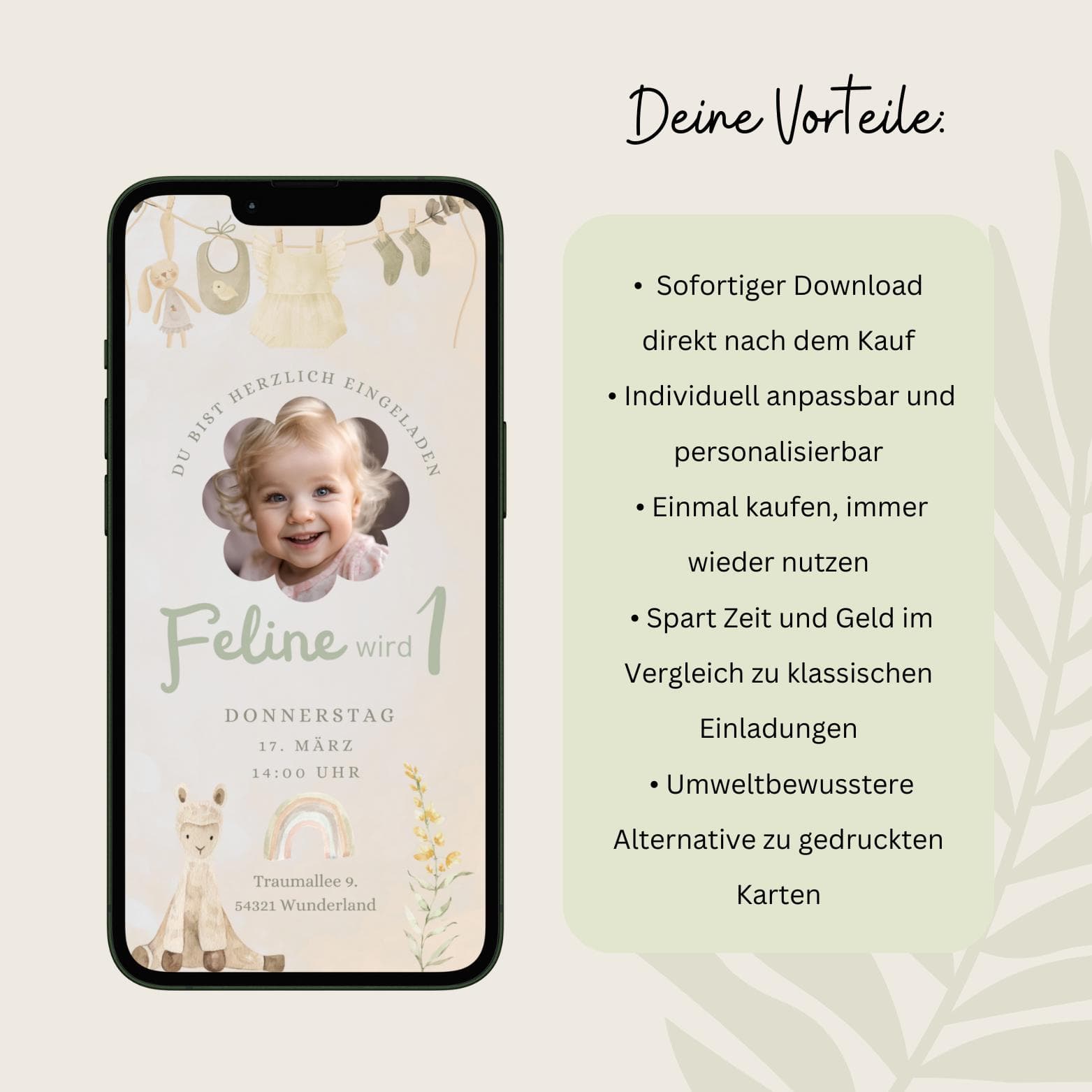 Digitale Einladung Kindergeburtstag, personalisierbare Einladung WhatsApp, Geburtstagseinladung mit Foto, Geburtstagseinladung Handy,Mädchen - image 3