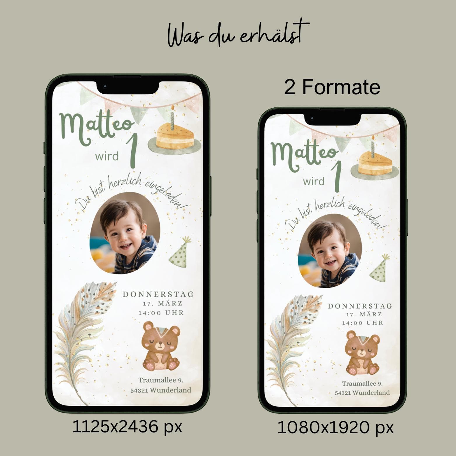 Digitale Einladung Kindergeburtstag, personalisierbare Einladung WhatsApp, Einladung Junge Boho, Geburtstagseinladung Handy, Vorlage Canva - image 4