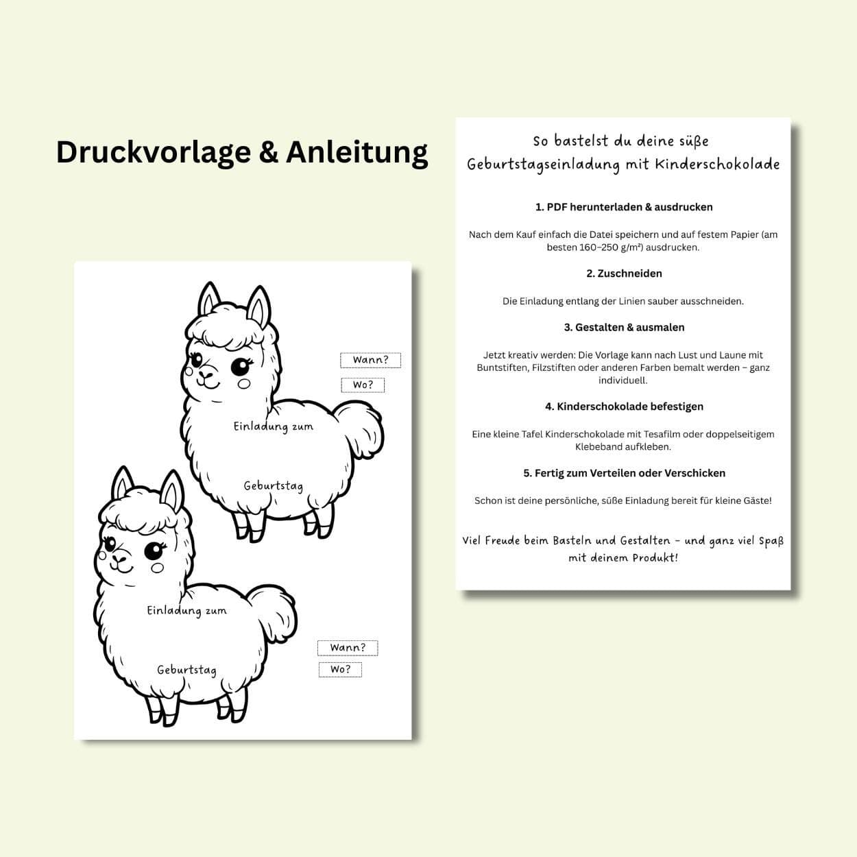 Alpaka Geburtstagseinladung Bastelvorlage, Lama Einladung, Druckvorlage Kindergeburtstag, Einladungskarte Lama Geburtstag, Einladung Lama - image 4
