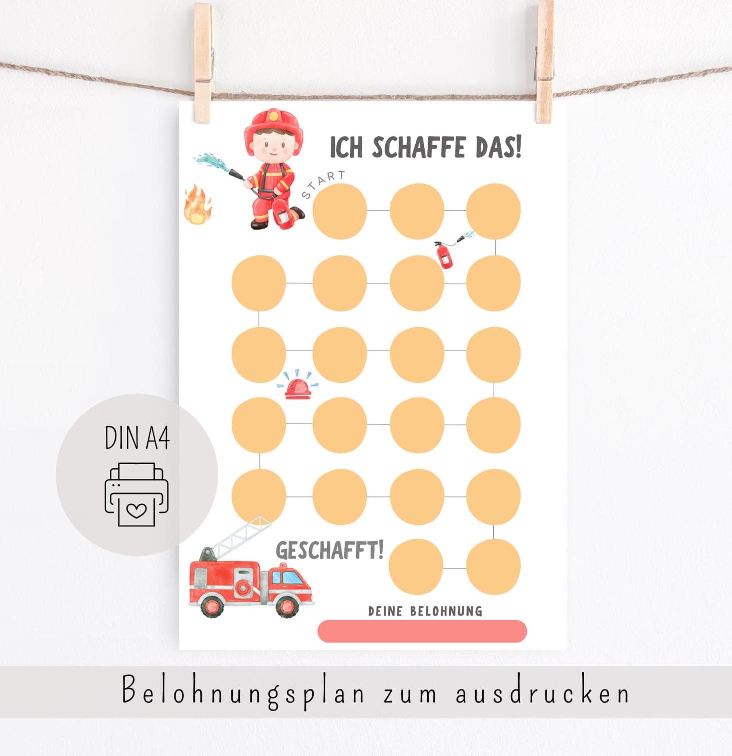 Feuerwehr Belohnungsplan für Kinder, Motivationsplan Feuerwehrmann, Belohnungstafel Kinder, Töpfchentraining, Digitale Datei,zum ausdrucken