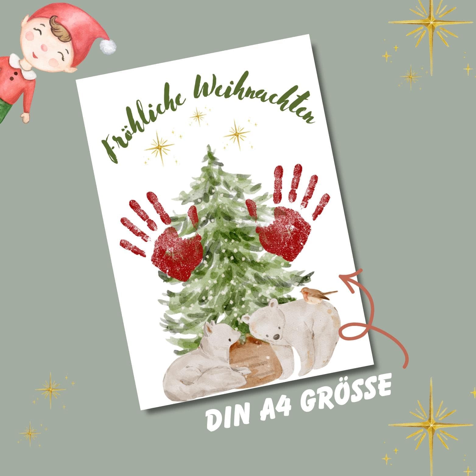2025 Weihnachten 8er Motiv Set Handabdruck Fußabdruck Kind Kleinkind Kunst Druck Schneemann Nikolaus Ferien Aktivität für Baby Idee Andenken - image 3
