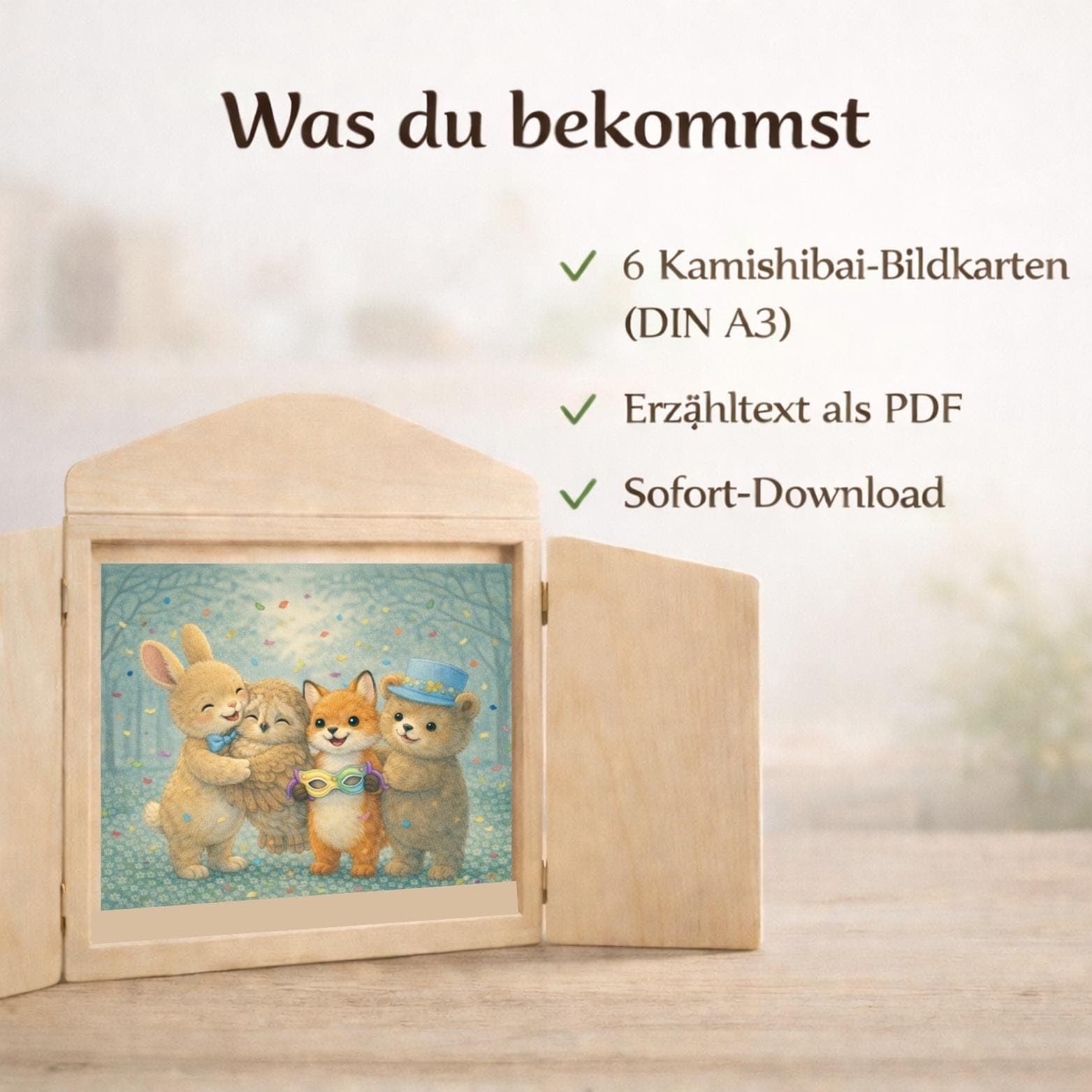 Kamishibai Geschichte Fasching Waldtiere, Morgenkreis Ideen, Erzähltheater Kindergarten, Gefühle und Selbstakzeptanz, Sofort Download - image 5