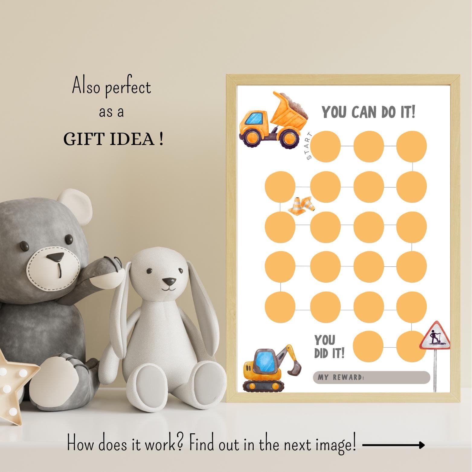 Excavator reward chart for kids, reward chart for toddlers, behavior chart kids, kids reward chart, preschool printables, potty training - image 3
