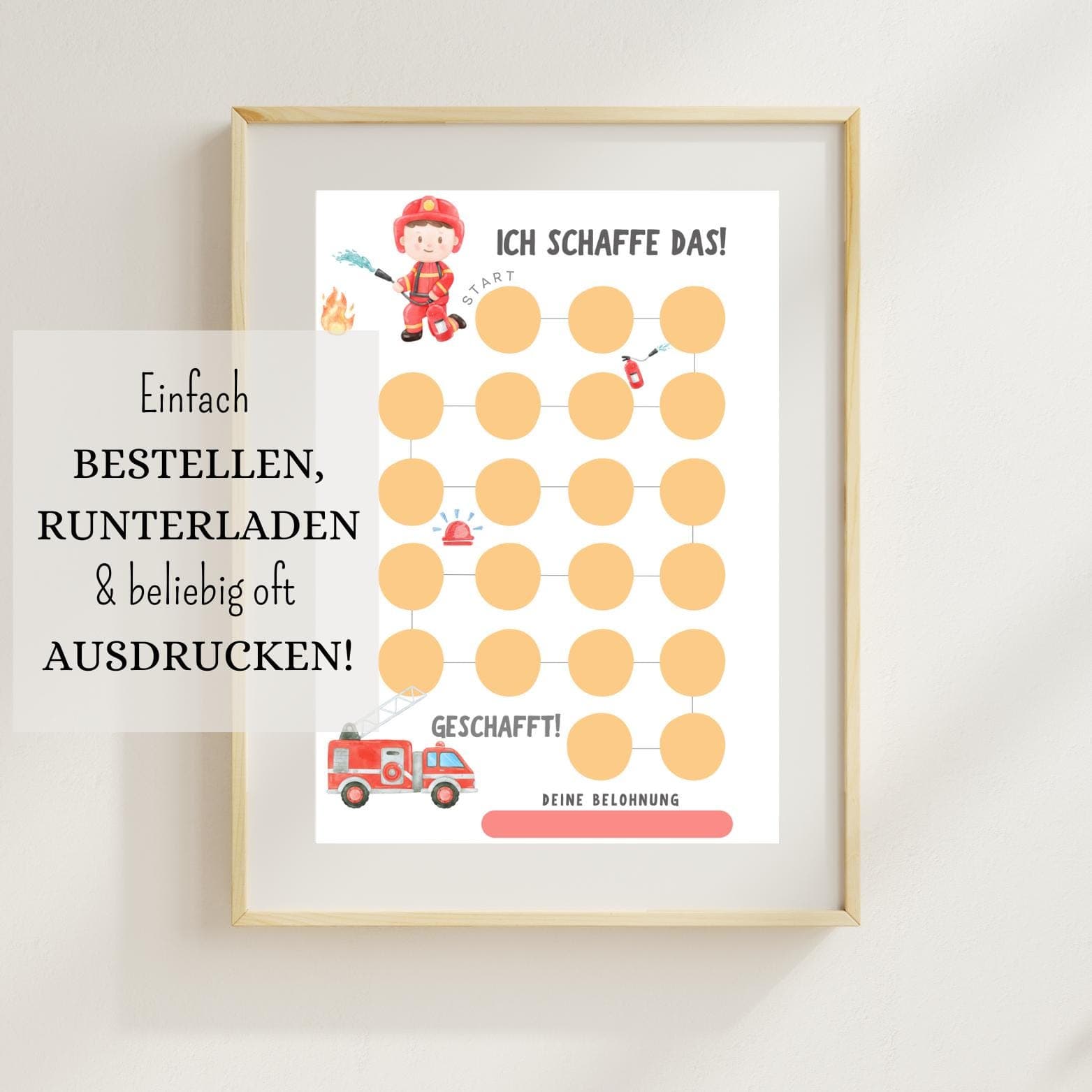 Feuerwehr Belohnungsplan für Kinder, Motivationsplan Feuerwehrmann, Belohnungstafel Kinder, Töpfchentraining, Digitale Datei,zum ausdrucken - image 3