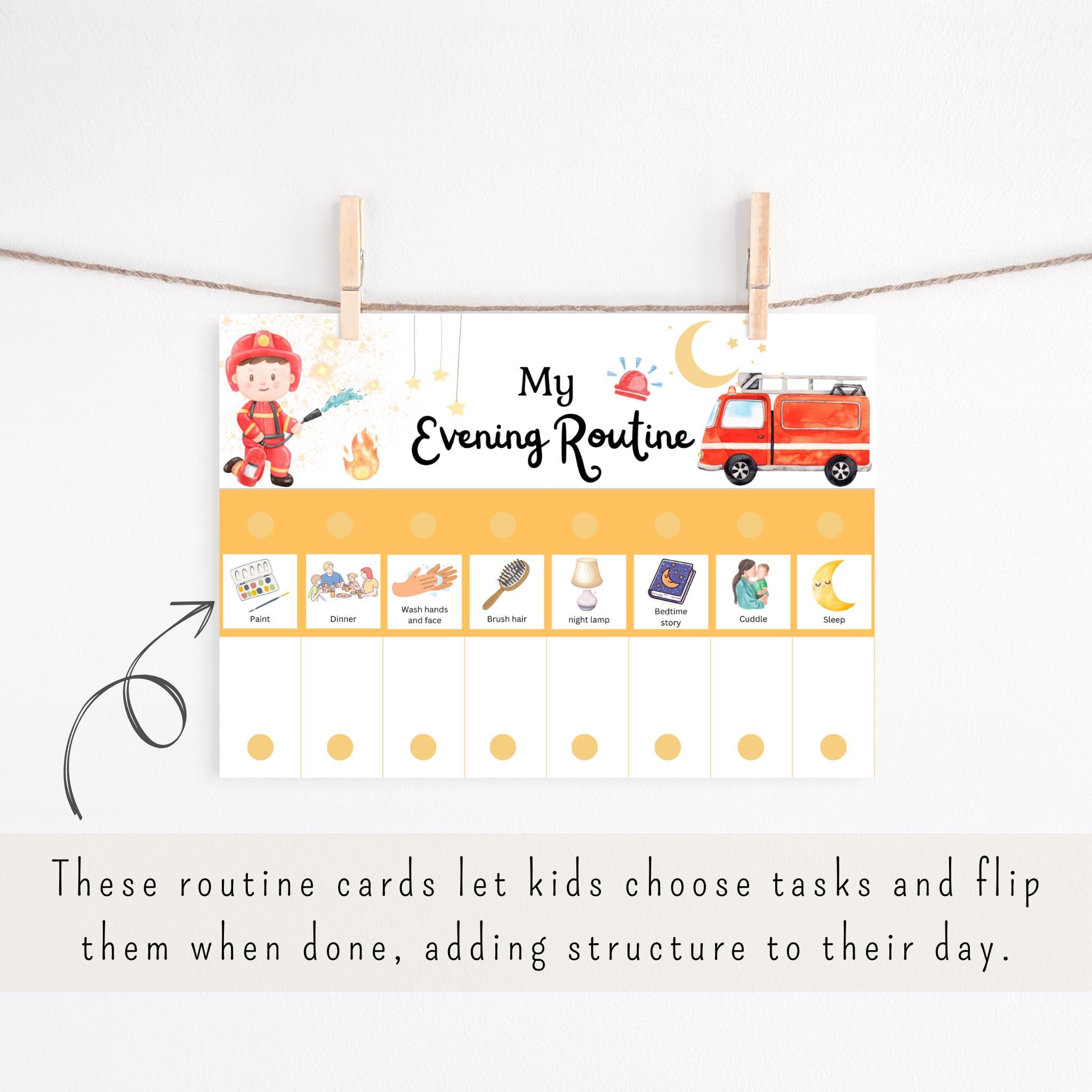 Firefighter Chore Chart for Kids – Printable Routine & Reward Chart for Toddlers, Morning and Evening Schedule, Fire Truck daily schedule - image 3