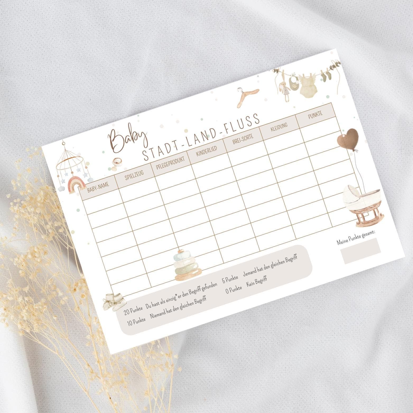 2er Babyparty Spielset PDF / Ratespiel & Stadt Land Baby / Babyshower Spielidee Boho / Ausfüllkarten zum Ausdrucken