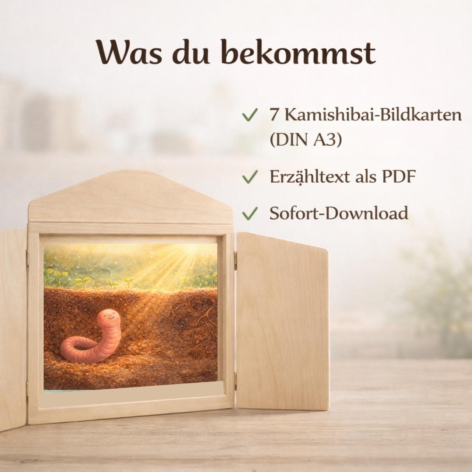 Kamishibai Frühling Kita - Rudi der Regenwurm im Frühlingsgarten, Bildkarten Geschichte Kindergarten, Natur Frühling U3 Vorschule - image 4