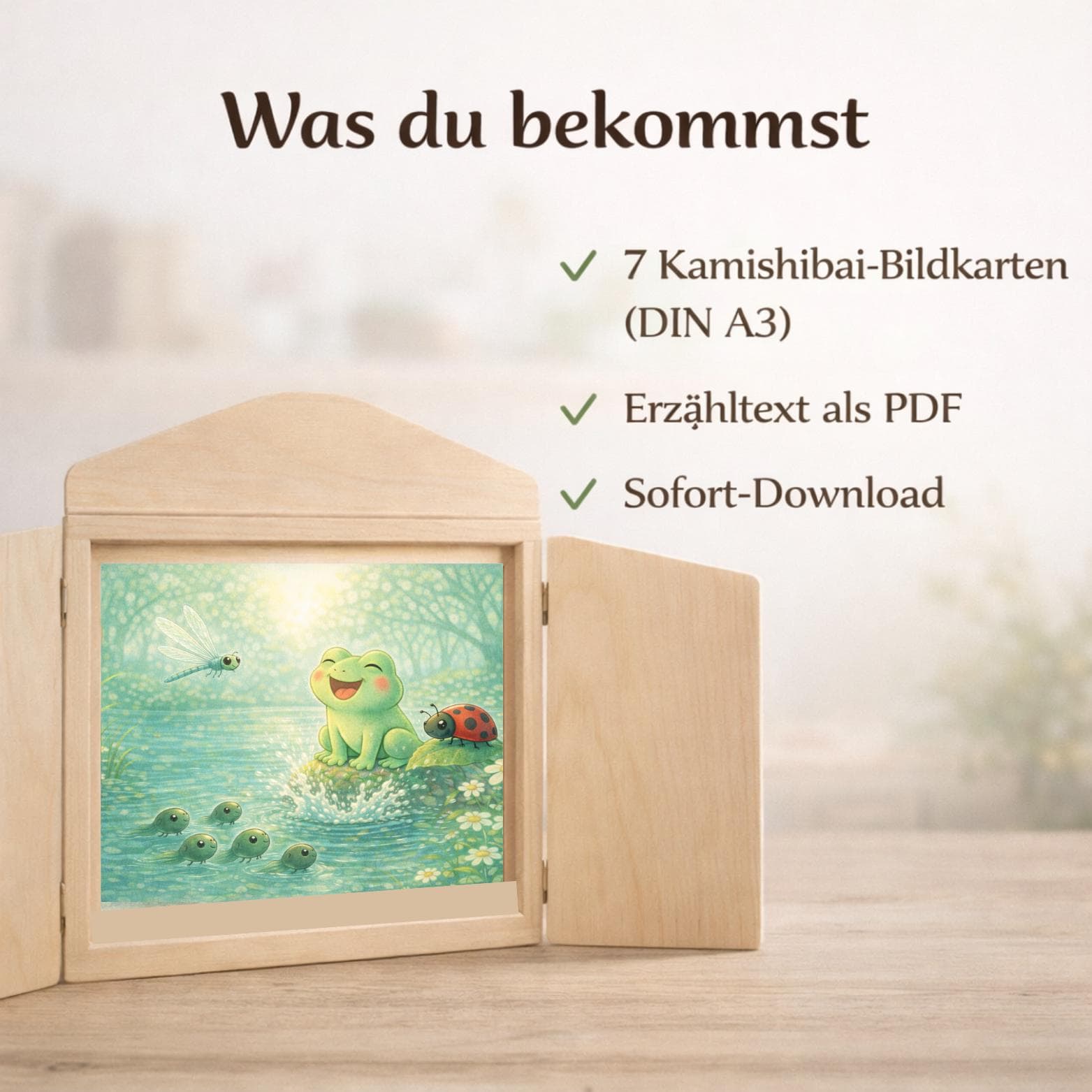 Kamishibai Frühling Kindergarten, Fridolin der Frosch, Frühling Geschichte Kita, Erzähltheater Morgenkreis, Naturgeschichte - image 5