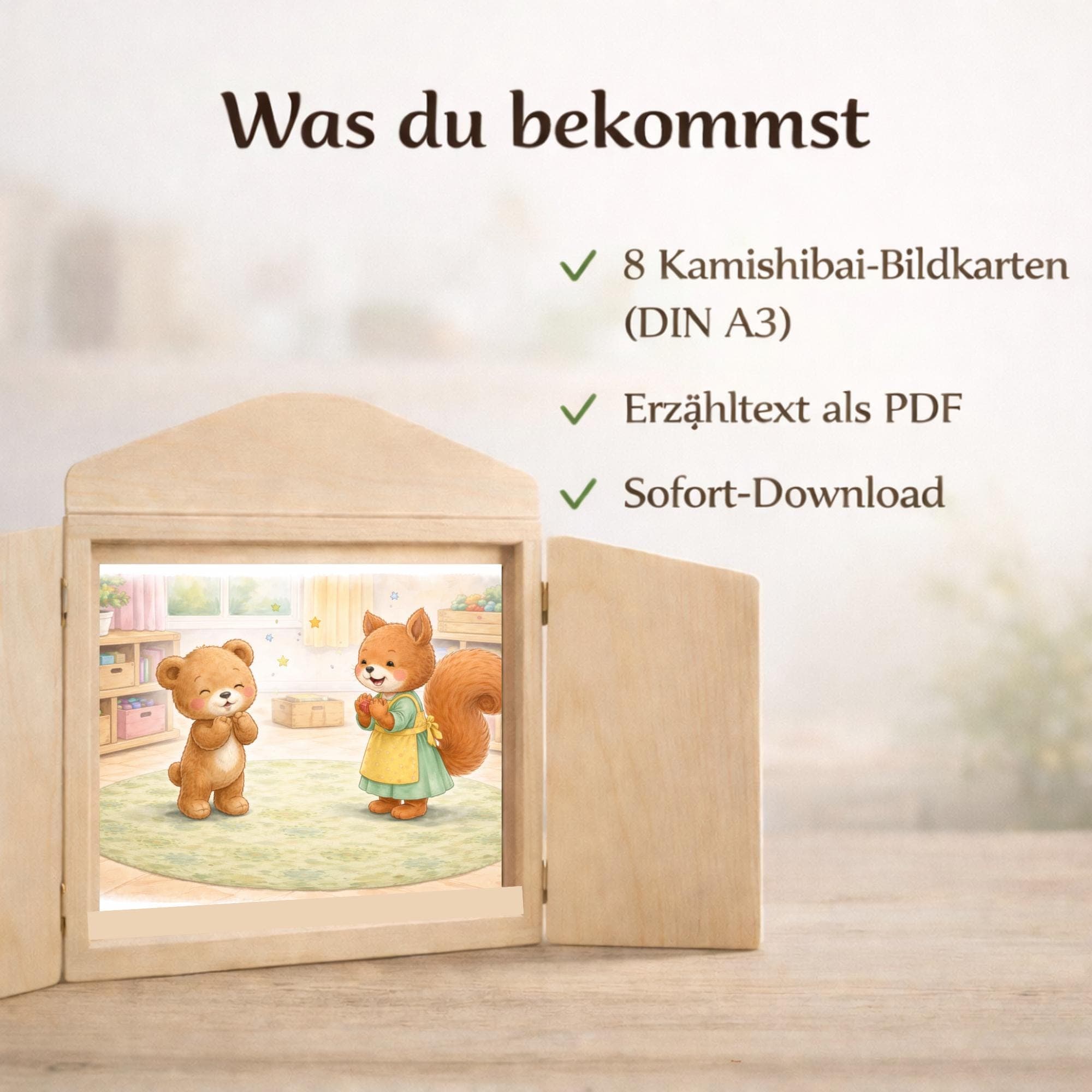 Kamishibai Geschichte Kindergarten – Bruno der Bär lernt aufzuräumen | Bildkarten & Erzähltext PDF | Kita Alltag Ordnung lernen - image 3
