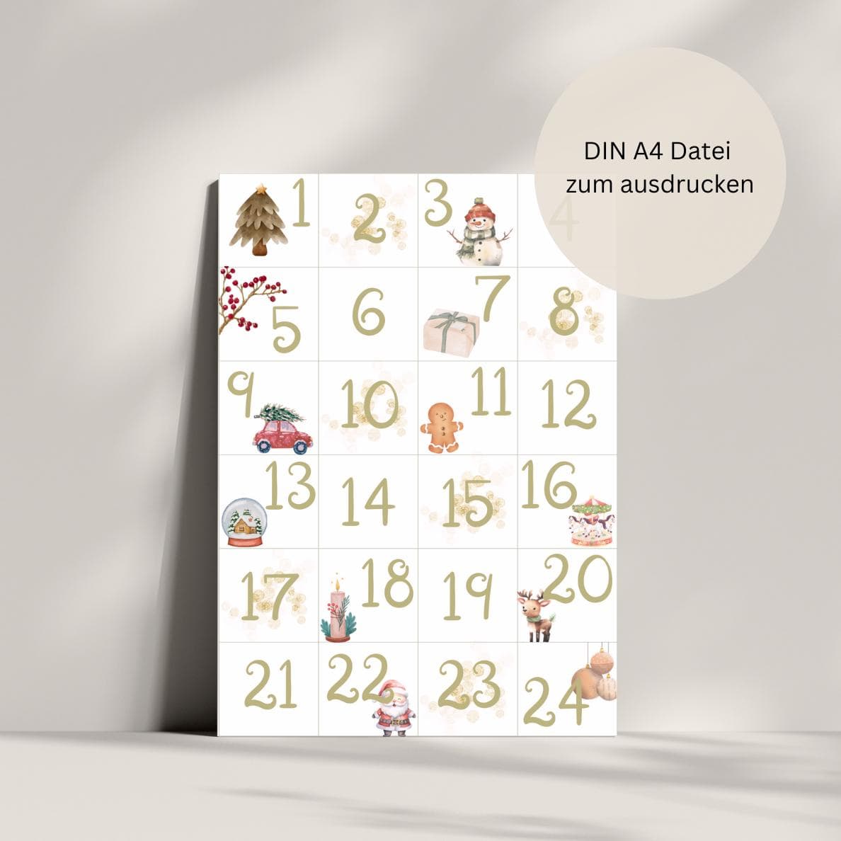 Adventskalender Zahlen zum drucken Weihnachten, DIY Adventskalender Kinder, Digitaler Download, Adventskalender Kinder Zahlen - image 5