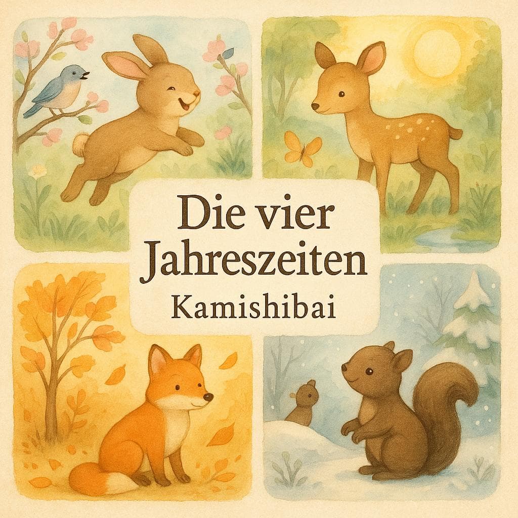 Kamishibai Geschichte Jahreszeiten Waldtiere, Für Kindergarten, Erzählungen für Kinder, Sofort Download