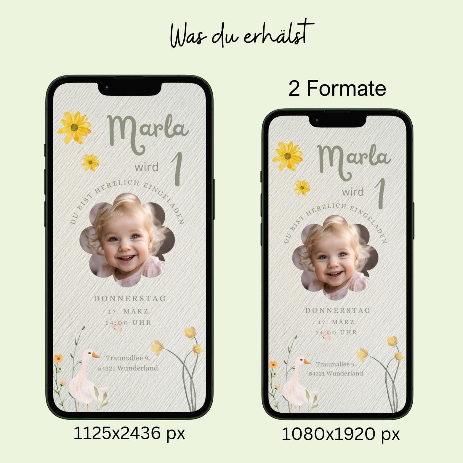 Digitale Einladung Kindergeburtstag, personalisierbare Einladung WhatsApp, Einladung Foto Mädchen, Geburtstagseinladung Handy, Design Blume - image 5
