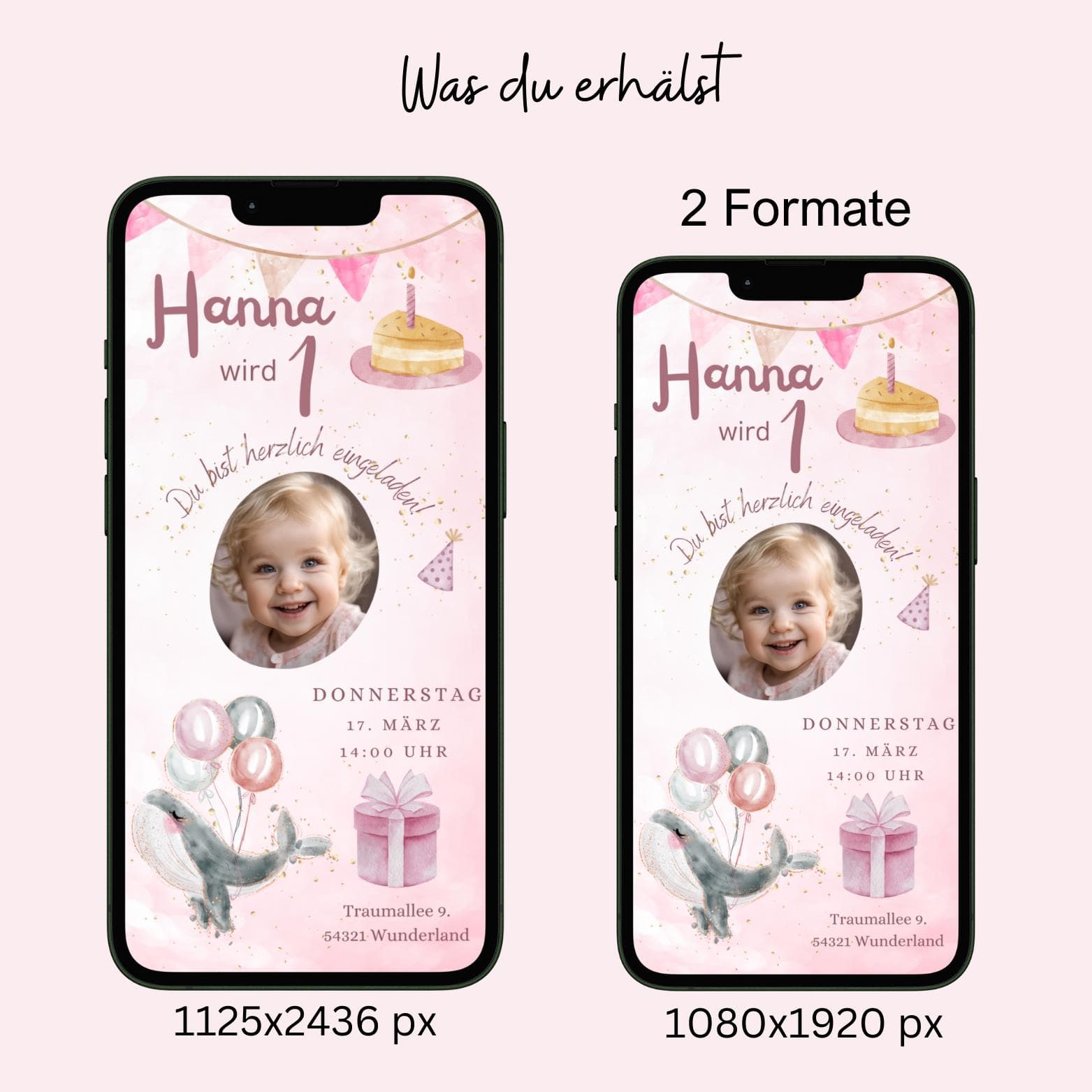 Digitale Einladung Kindergeburtstag, personalisierbare Einladung WhatsApp, Einladung Foto Mädchen, Geburtstagseinladung Handy, Vorlage Canva - image 2