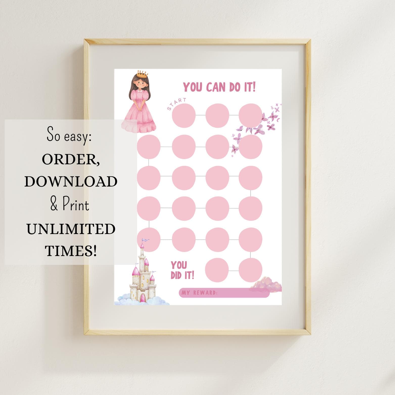 Princess reward chart for kids, reward chart for toddlers, behavior chart kids, kids reward chart, preschool printables, potty training kids - image 3