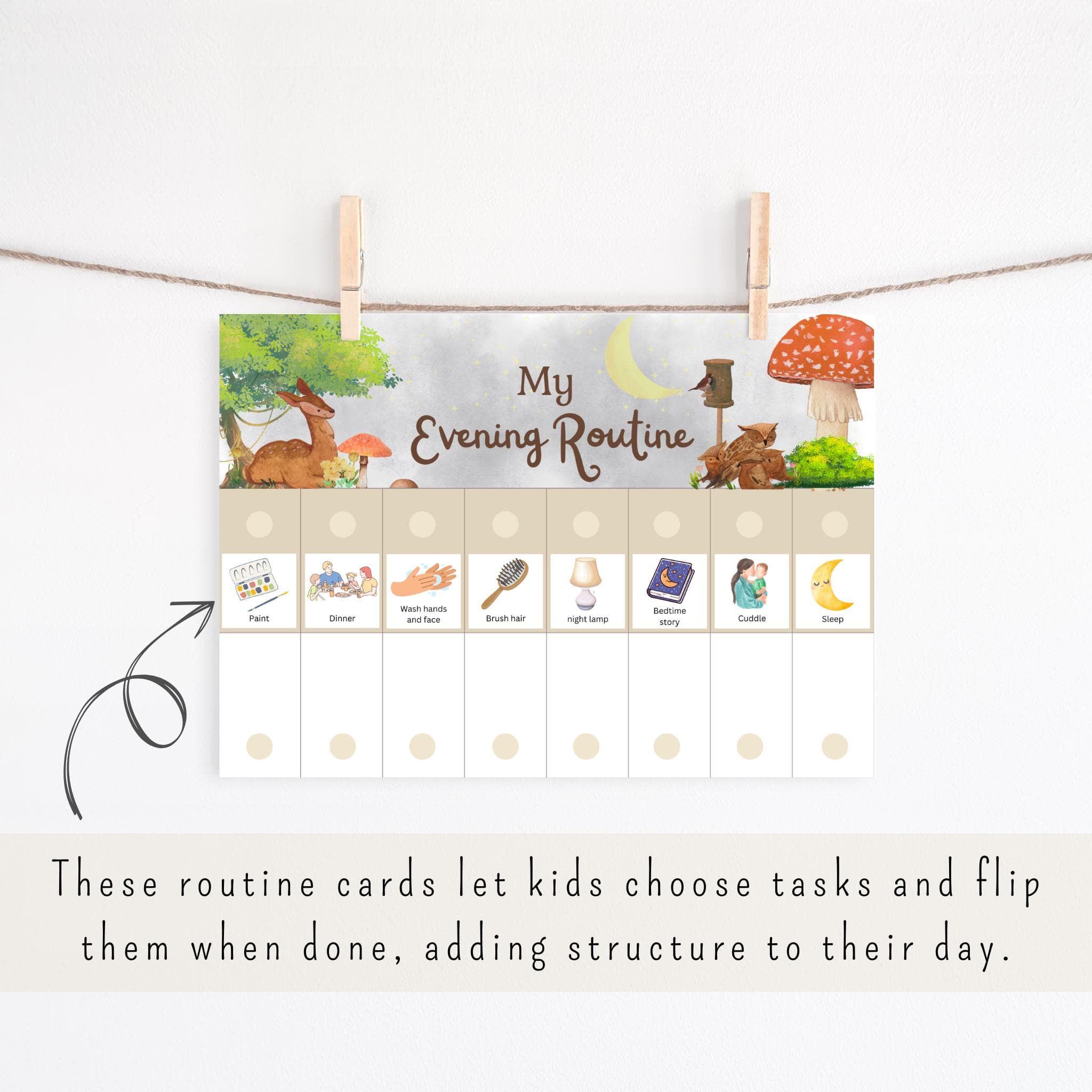 Chore chart toddler, toddler chore chart printable, chore chart forest animals, weekly chore chart, kids chore chart, flip routine chart - image 4