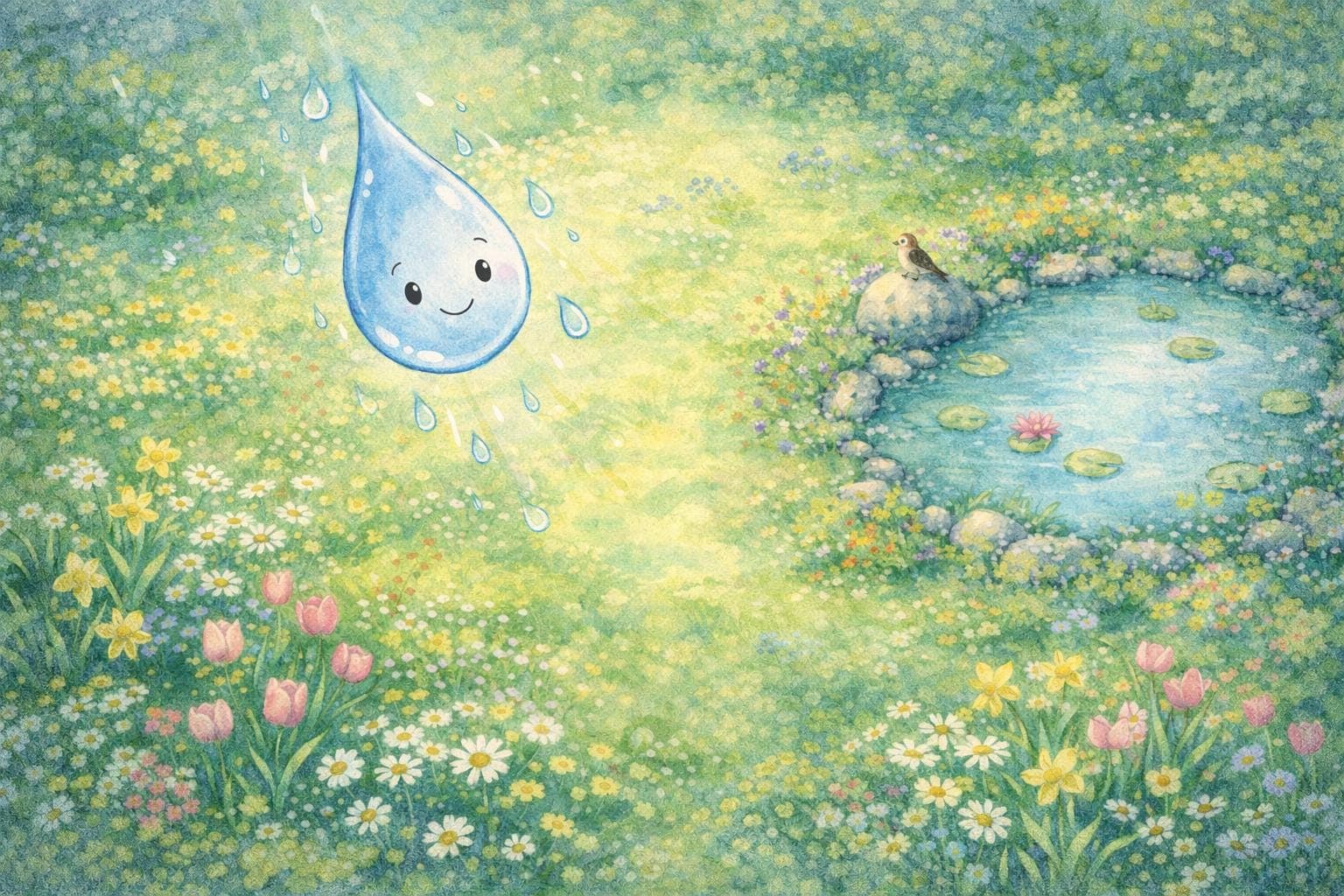 Kamishibai Geschichte Frühling - Der kleine Regentropfen, Natur Kreislauf Wasser Kindergarten, Vorschule Geschichte - image 3