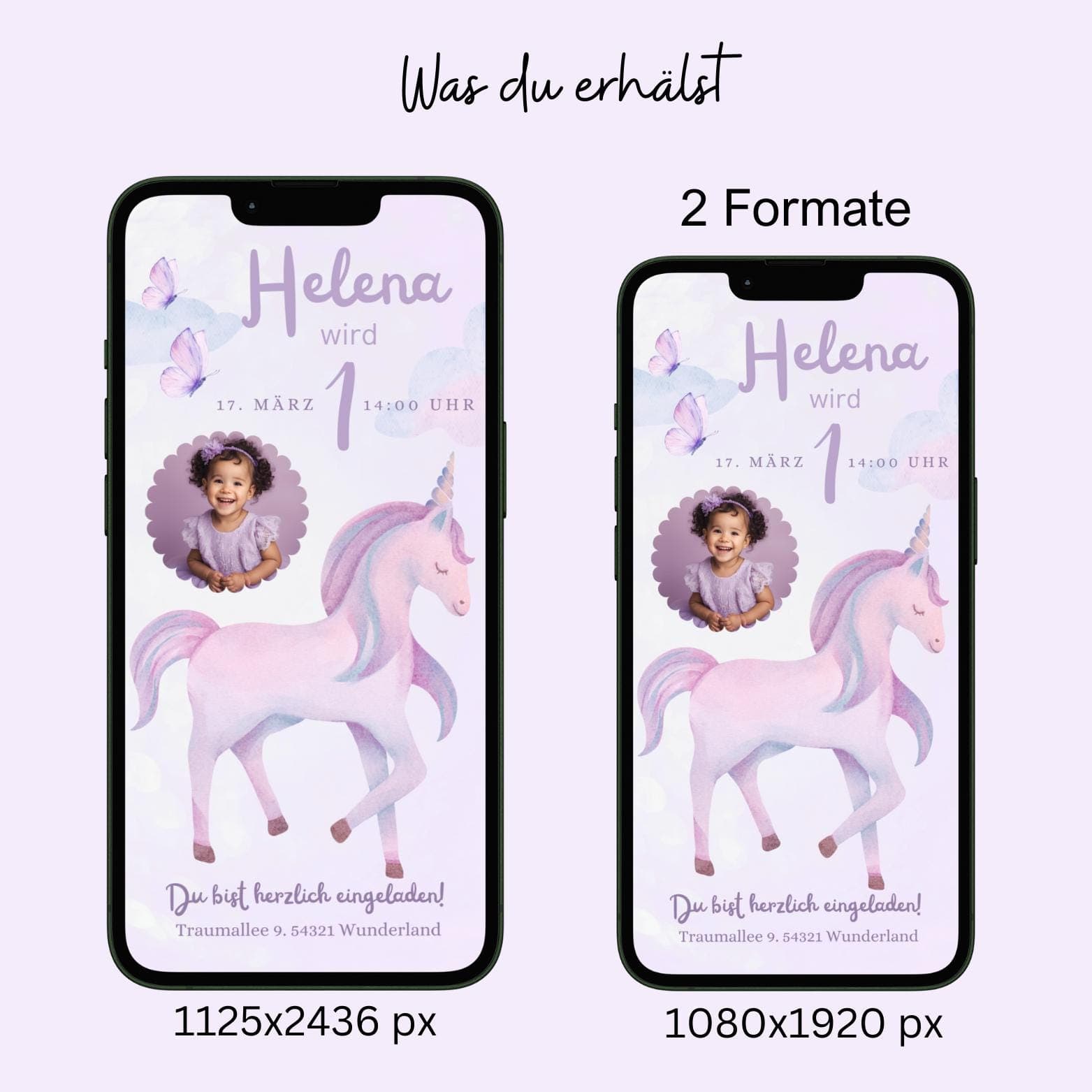 Digitale Einladung Kindergeburtstag Einhorn, personalisierbare Einladung WhatsApp, Einladung Foto Mädchen, Geburtstagseinladung Handy - image 3
