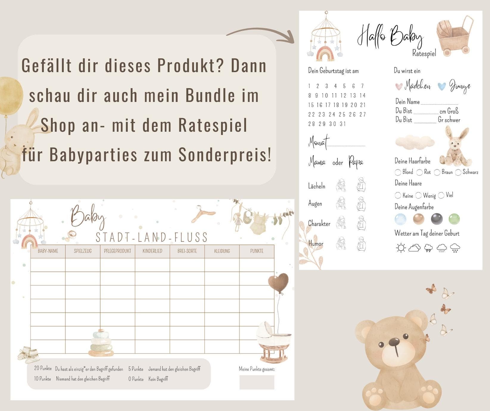 Babyparty Ratespiel | Babyparty Boho | Babyparty Spiel Ausfüllkarten | Babyparty Regenbogen | Zum ausdrucken - image 5