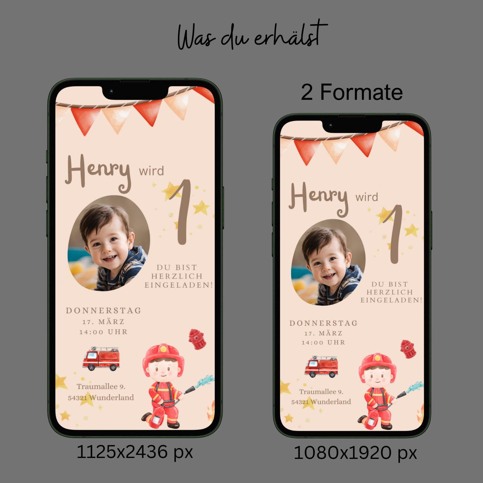Feuerwehr digitale Einladung Kindergeburtstag , personalisierbare Einladung WhatsApp, Geburtstagseinladung mit Foto, Kindergeburtstag Junge - image 4