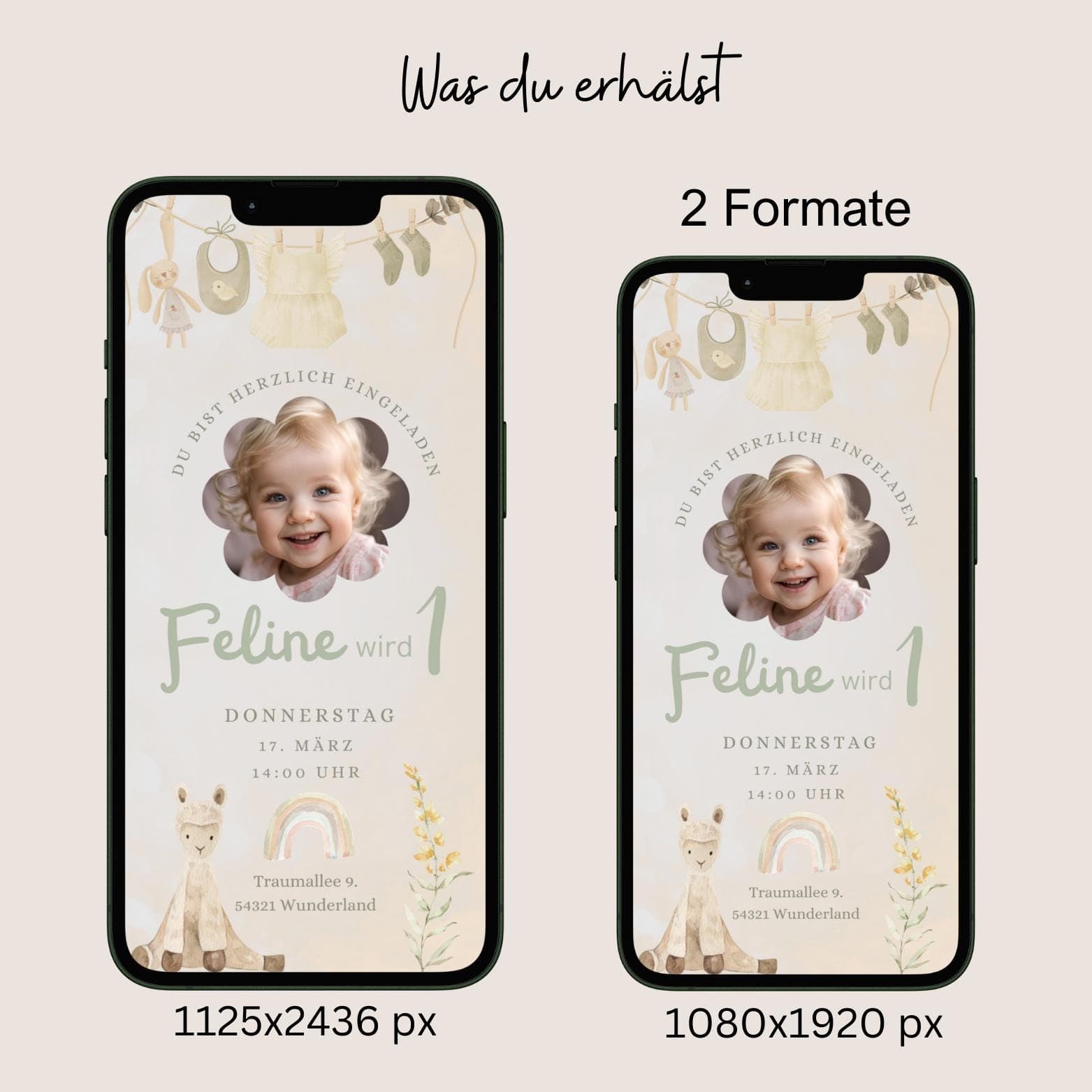 Digitale Einladung Kindergeburtstag, personalisierbare Einladung WhatsApp, Geburtstagseinladung mit Foto, Geburtstagseinladung Handy,Mädchen - image 4