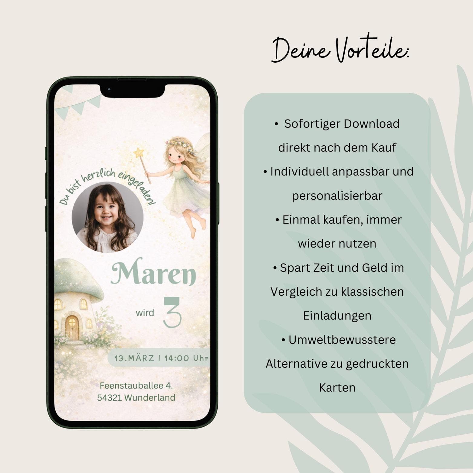 Einladung Kindergeburtstag Mädchen mit Foto, personalisierbare Einladung WhatsApp, Feen Geburtstag - image 3