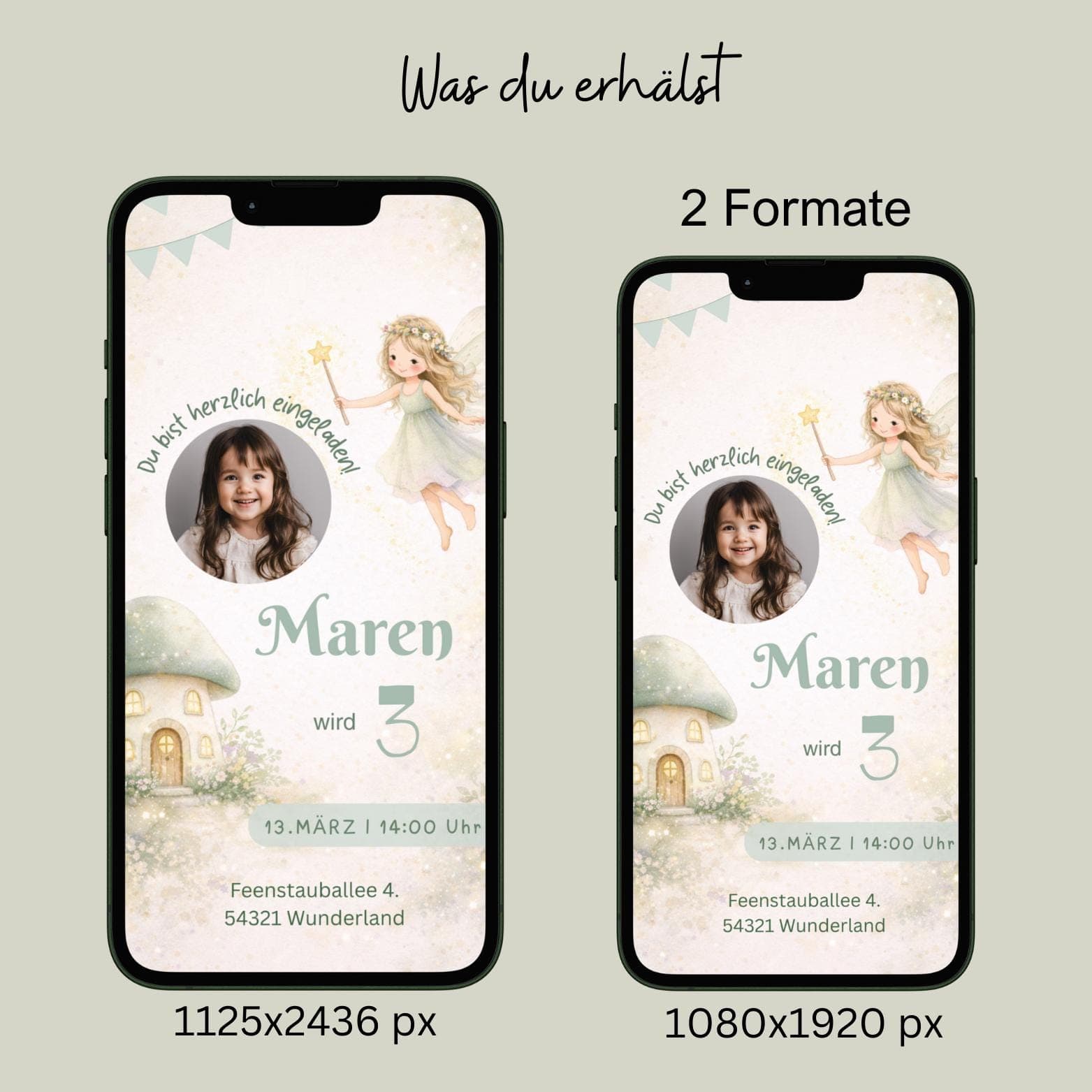 Einladung Kindergeburtstag Mädchen mit Foto, personalisierbare Einladung WhatsApp, Feen Geburtstag - image 5