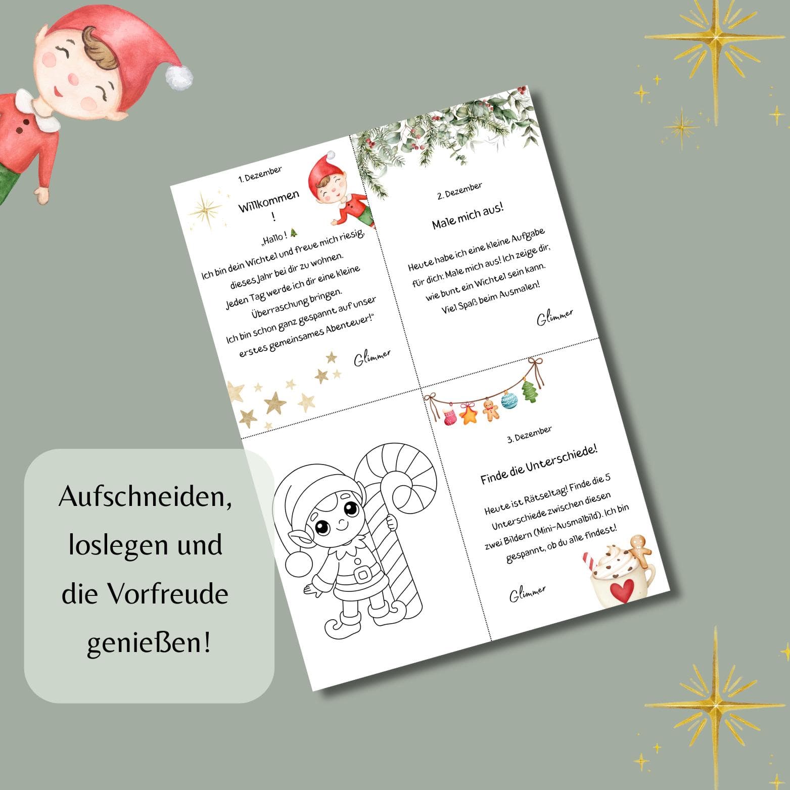 24 Wichtelbriefe Weihnachten zum ausdrucken/ Weihnachtswichtel Set/ Adventskalender Idee für Kinder/ Zeit statt Zeug/ PDF Download - image 4