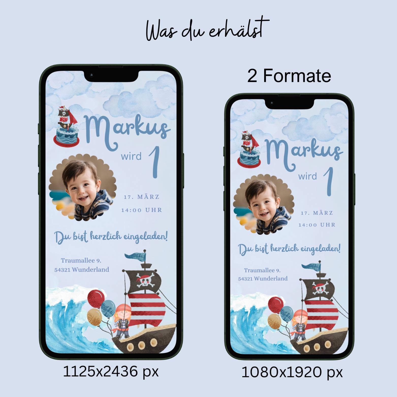 Einladung Kindergeburtstag Pirat, personalisierbare Einladung WhatsApp, Geburtstag Junge, Geburtstagseinladung Handy, whatsapp Vorlage - image 4