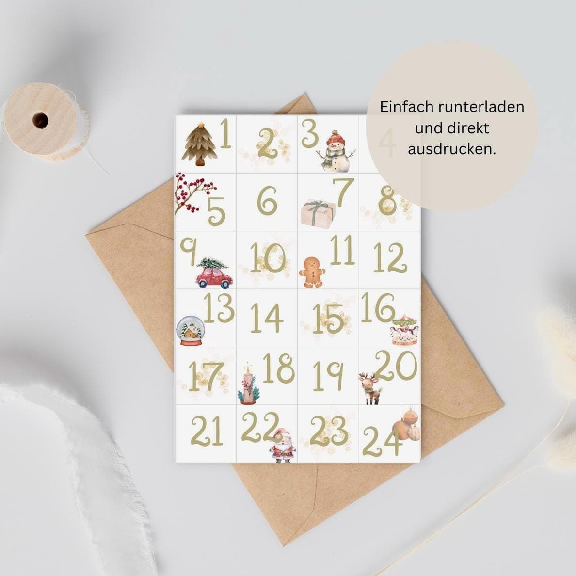 Adventskalender Zahlen zum drucken Weihnachten, DIY Adventskalender Kinder, Digitaler Download, Adventskalender Kinder Zahlen - image 3