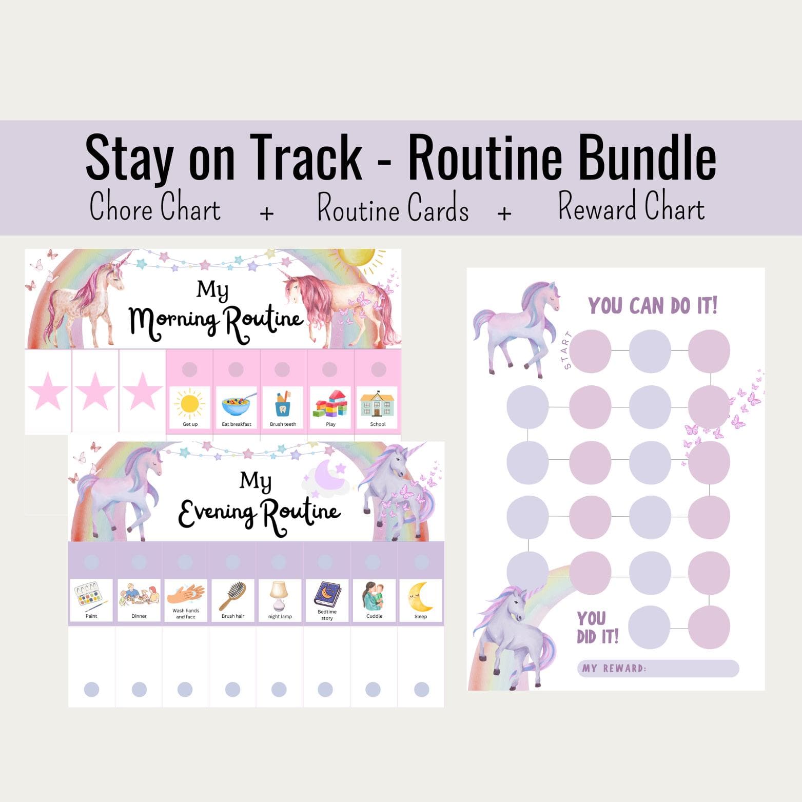 Unicorn Chore Chart for Kids – Toddler Routine & Reward Chart, Printable Daily Schedule, Editable Unicorn Chart